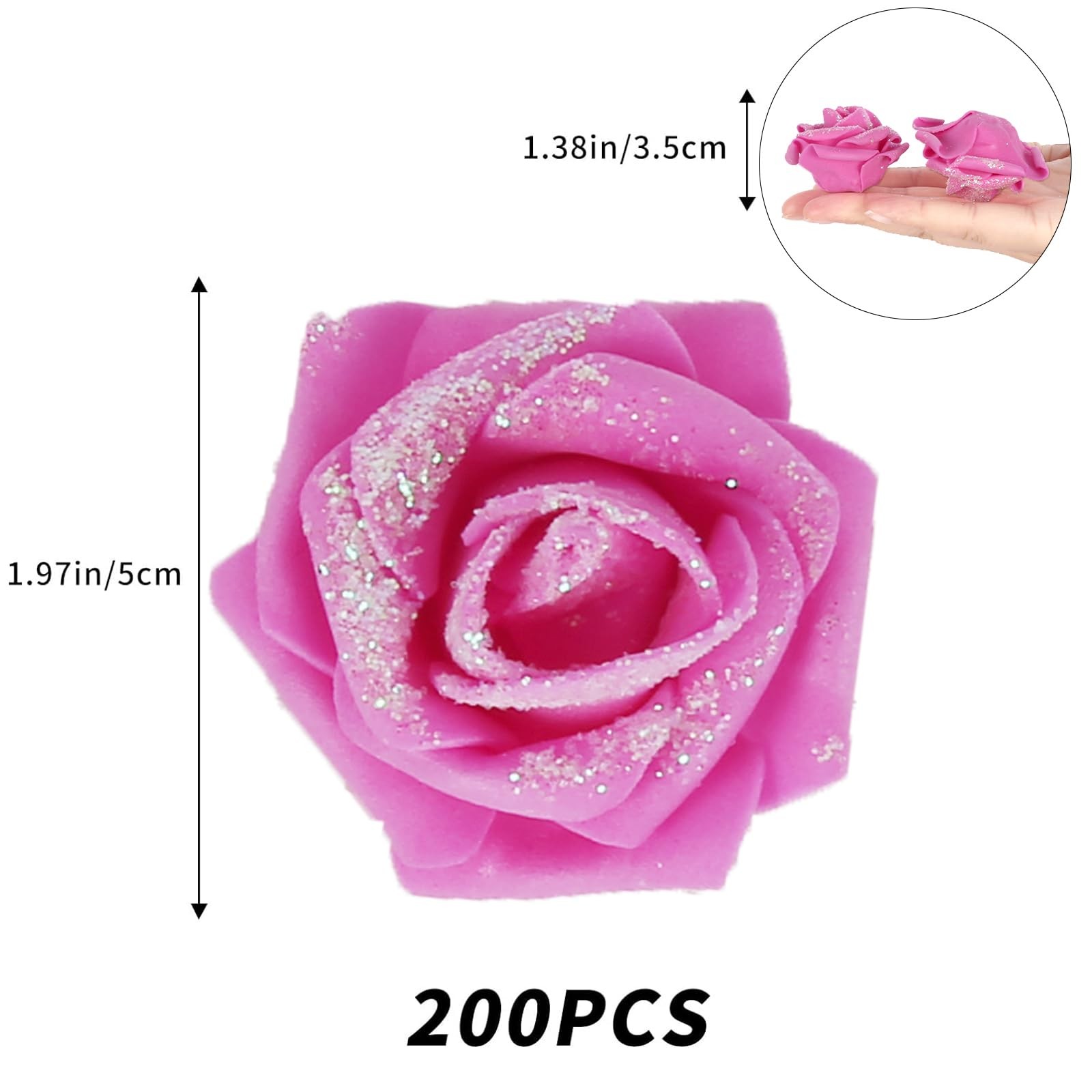 Artificial Roses 200 PCS Mixed Pink Foam Flowers 1.97 Inch Glitter Craft Party