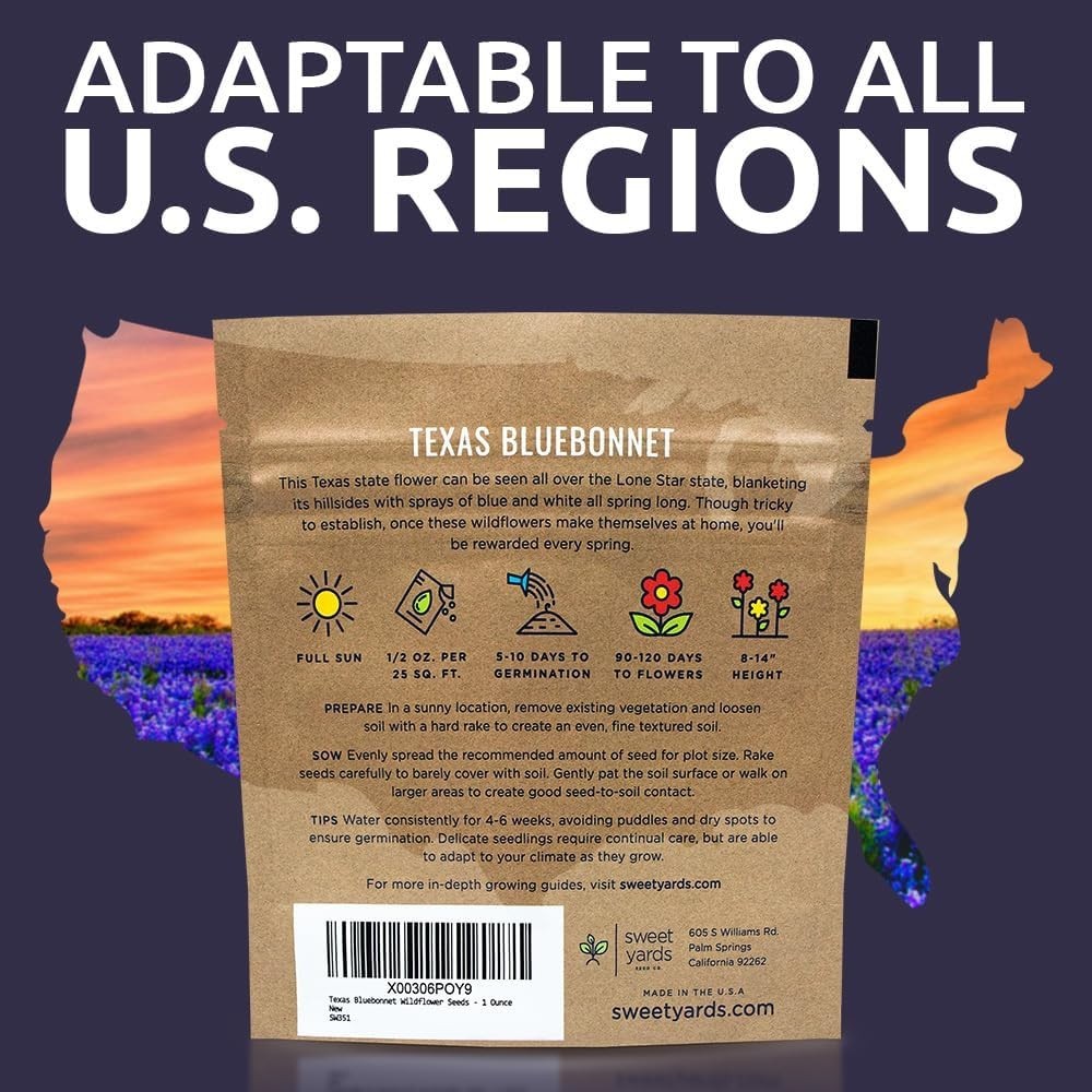 Texas Bluebonnet Wildflower Seeds – 1/2 Ounce Bulk Packet, 500+ Seeds