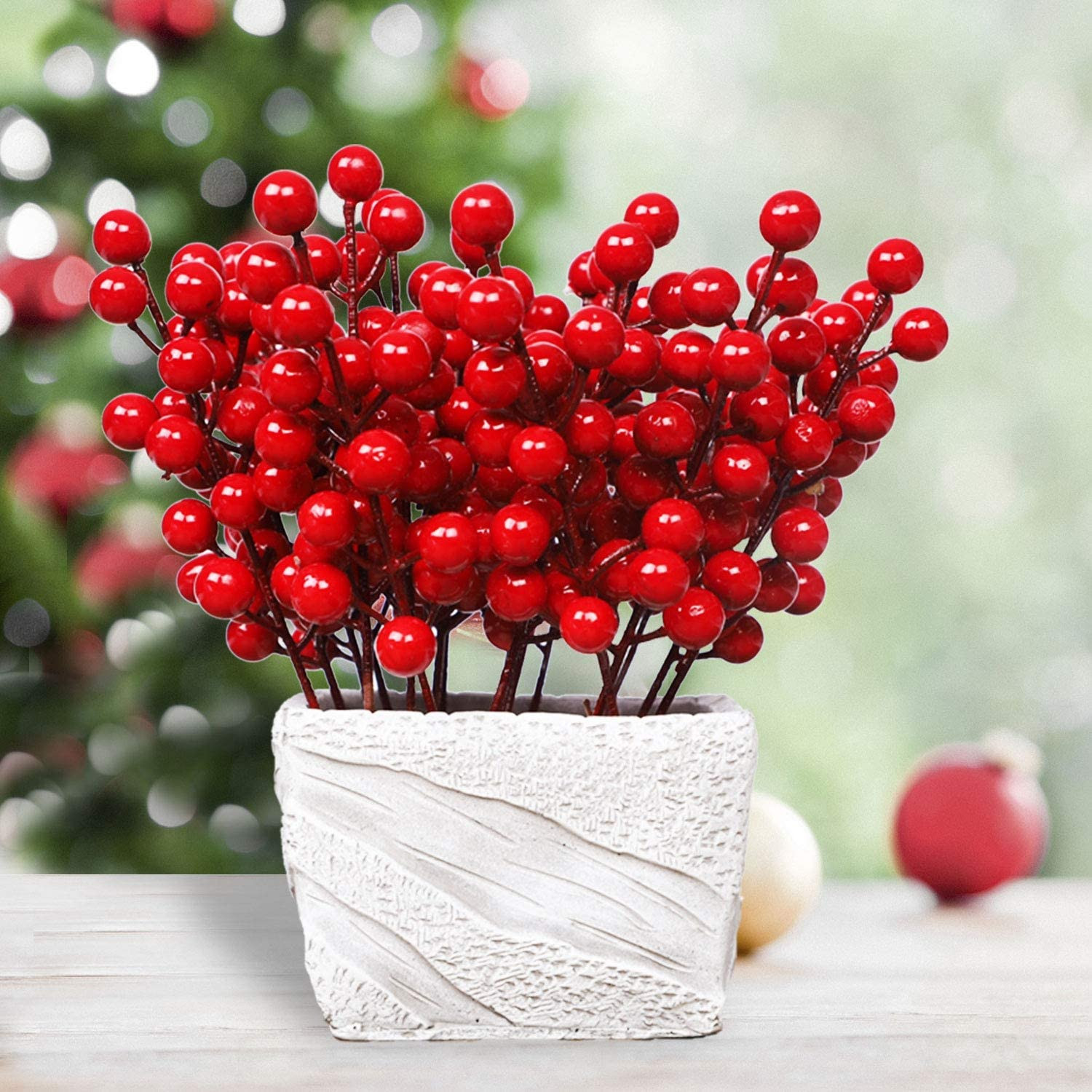 48 Pack Red Berry Stems, 8 Inch Artificial Berries Decor for Christmas Tree Pick