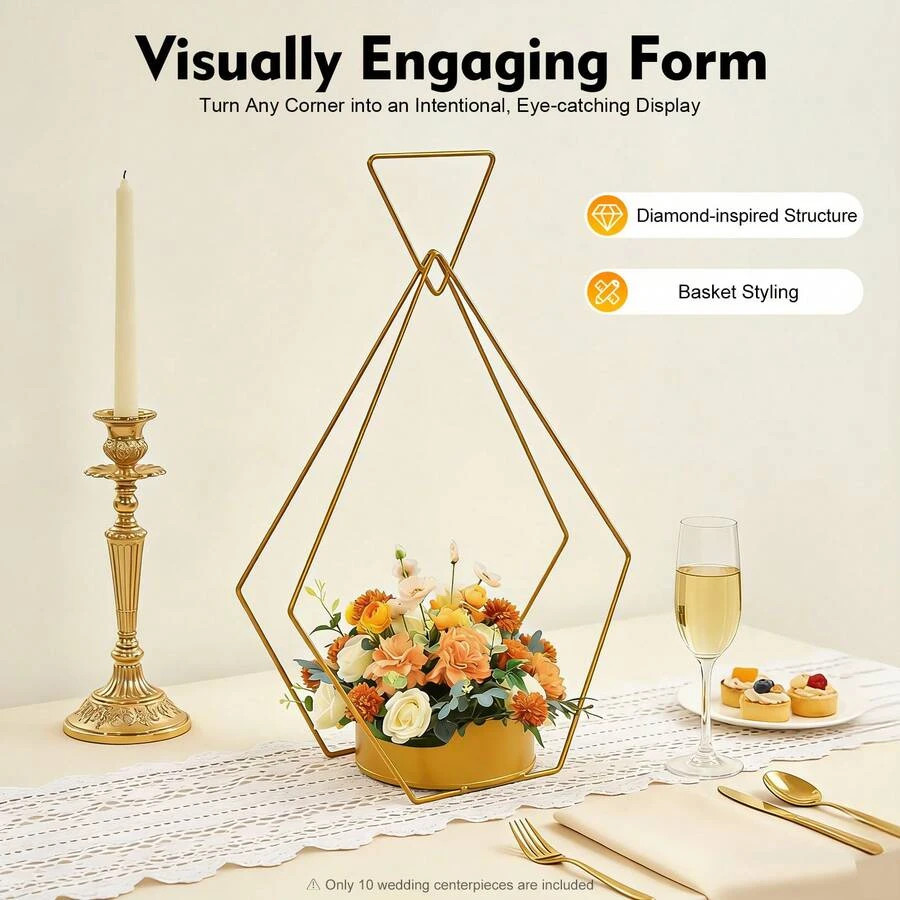NEW 10 Pcs Gold Geometric Diamond Vases Wedding Centerpiece FREE SHIPPING