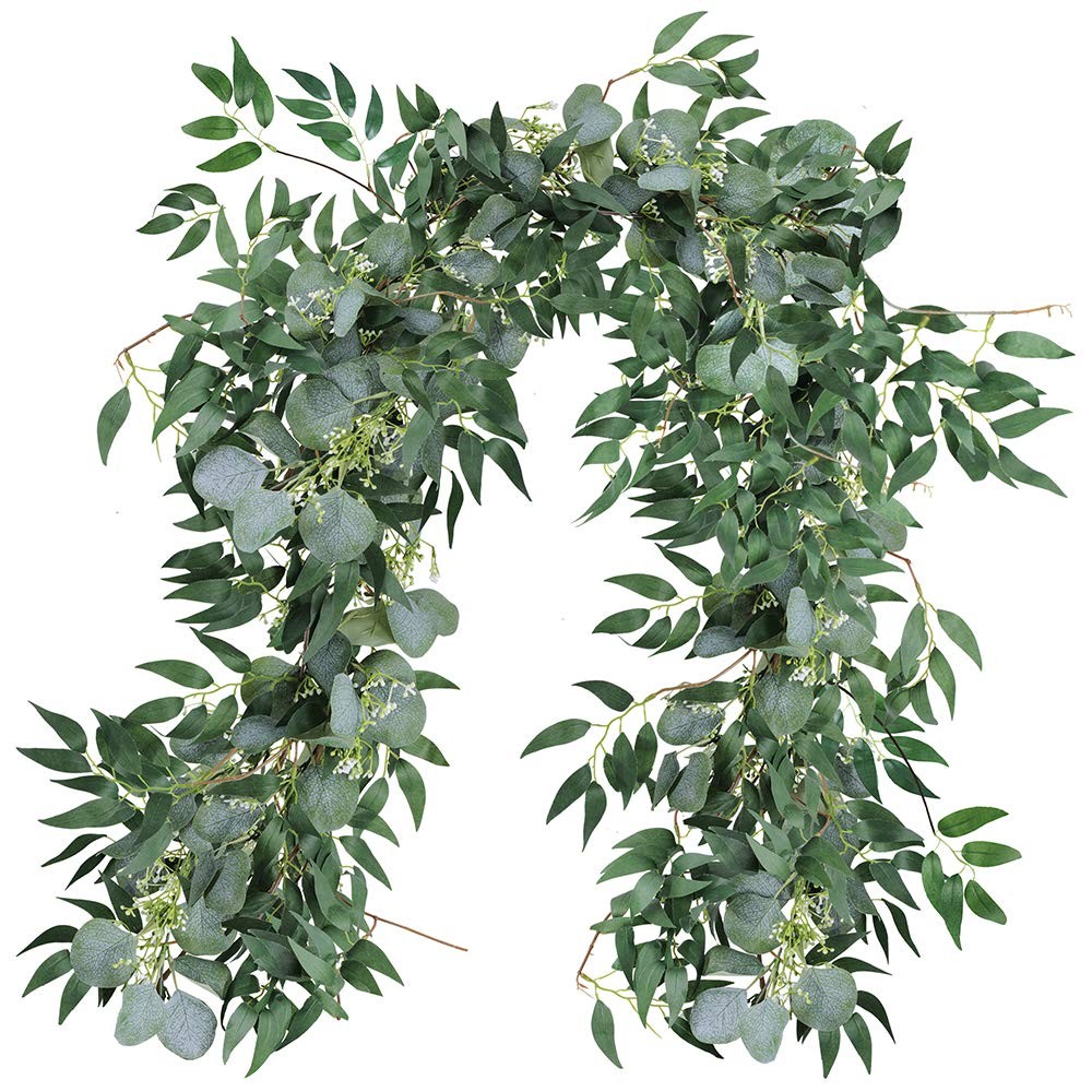 Fake Greenery Garlands Artificial Silver Dollar Eucalyptus Garland in Grey Gr…