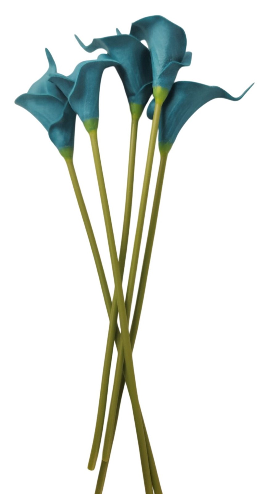Teal Calla Lily Stems Faux Floral Bouquet Peacock Blue Flowers 5 Stem Bunch Mode