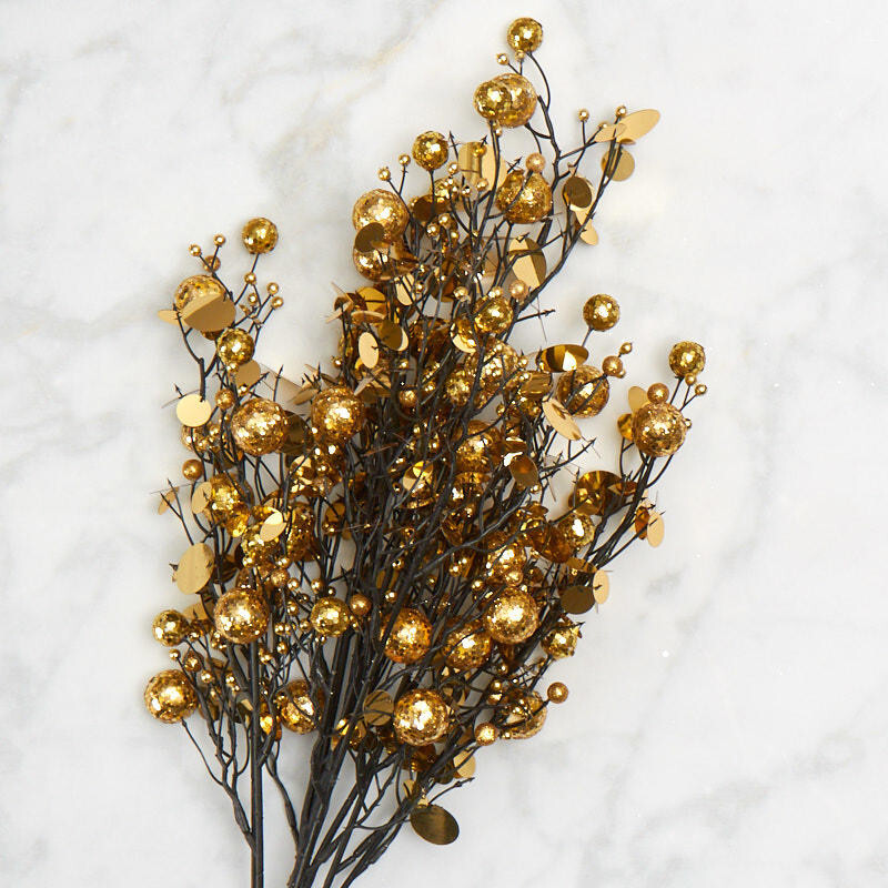 Factory Direct Craft Glitzy Gold Glitter Ball and Sequin Accent Bush | for