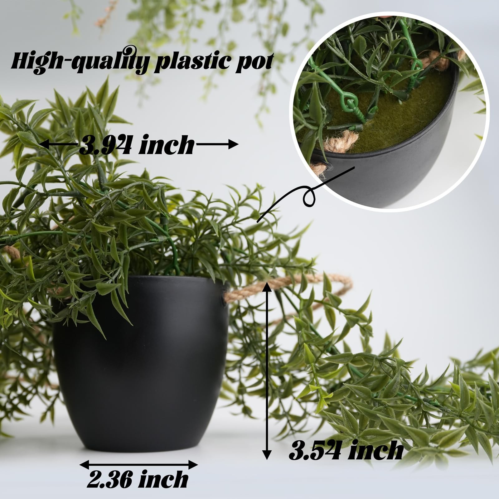 3 Packs 18.5″ Fake Hanging Plants with Black Pots for Wall Decor