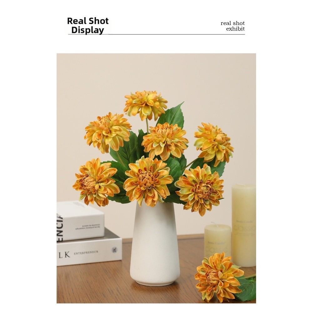 Lifelike Silk Dahlia Flower for Wedding Home Office Photo Background Decor