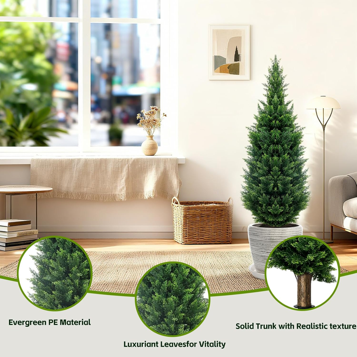 4Ft Artificial Cedar Topiary Trees (2-Pack) – UV Resistant Fake Shrubs with Grou