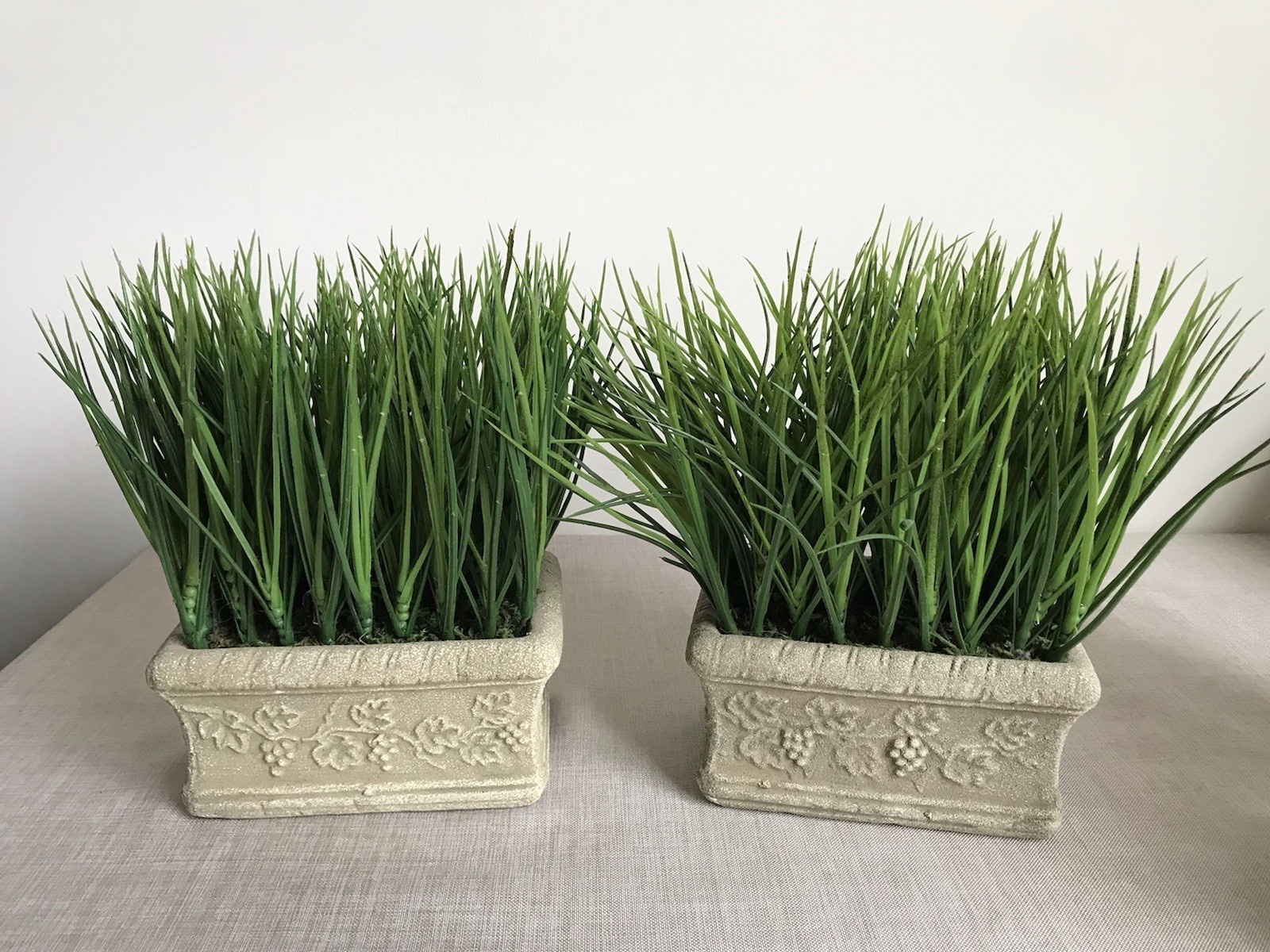Set of 2 Faux Potted Grass in Faux Concrete Planter Patio Decorative Accent