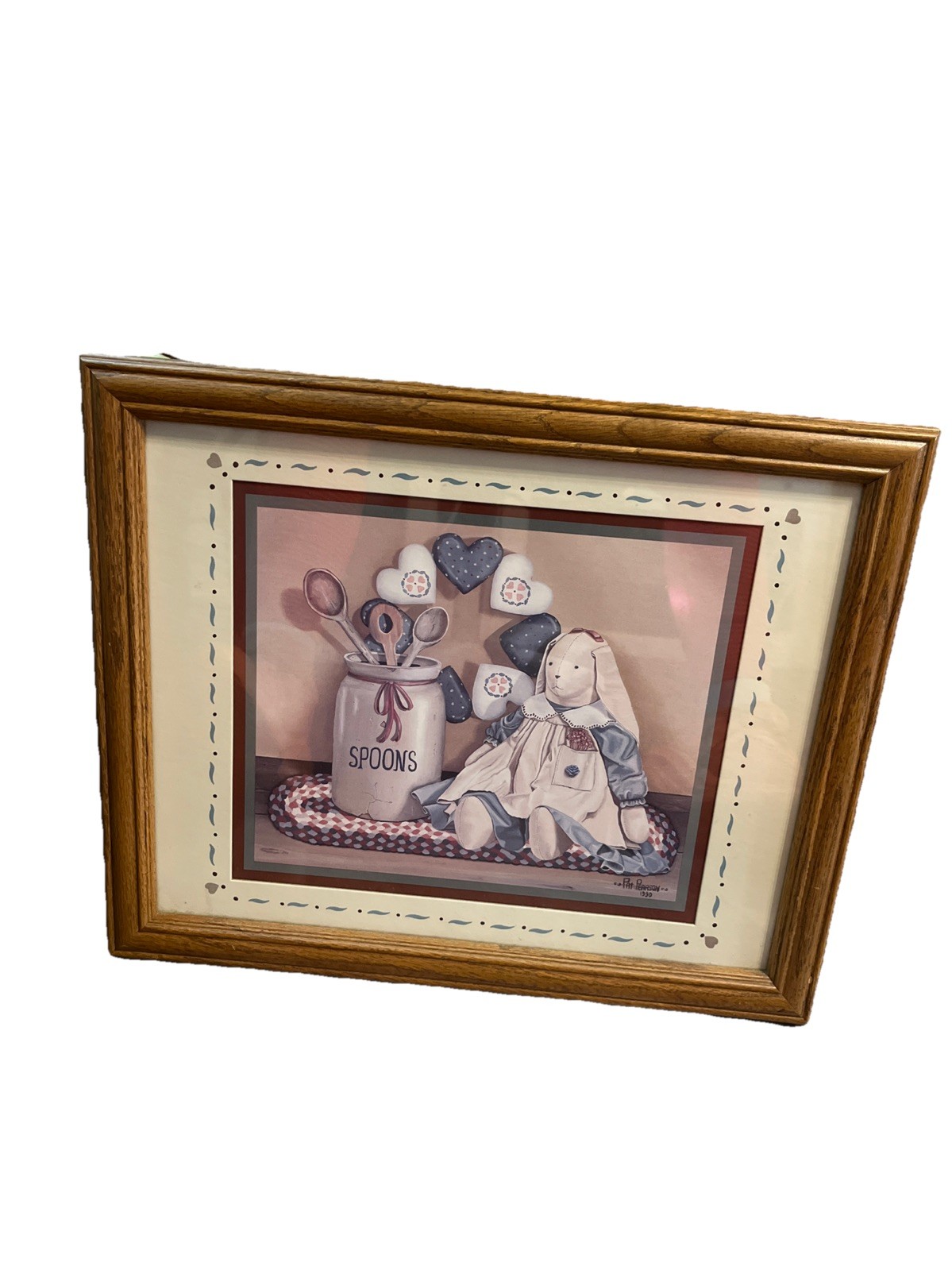 HOME INTERIORS HOMCO FRAMED PICTURE RABBIT CROCK OF SPOONS Country Cottagecore