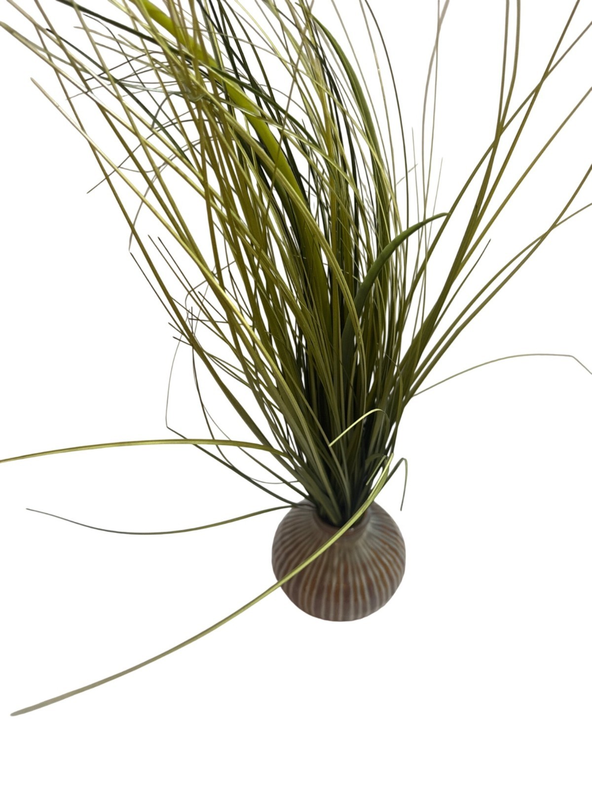 Artificial Grass In Striped Ceramic Vase Decorative Accent Greenery Arrangement