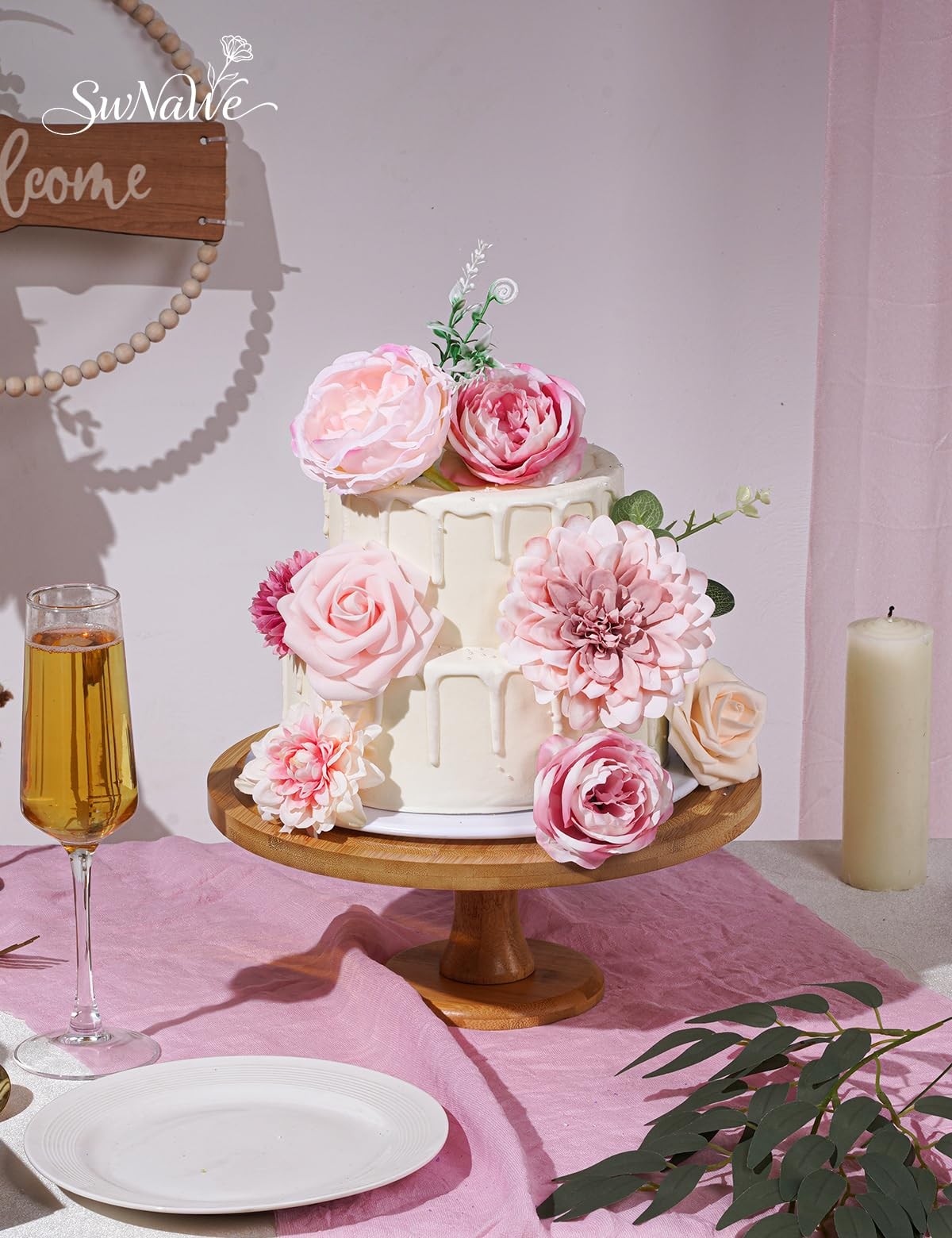 Pink Flowers Artificial Roses Combo Set Fake Pink Silk Flowers Faux Peony Flo…