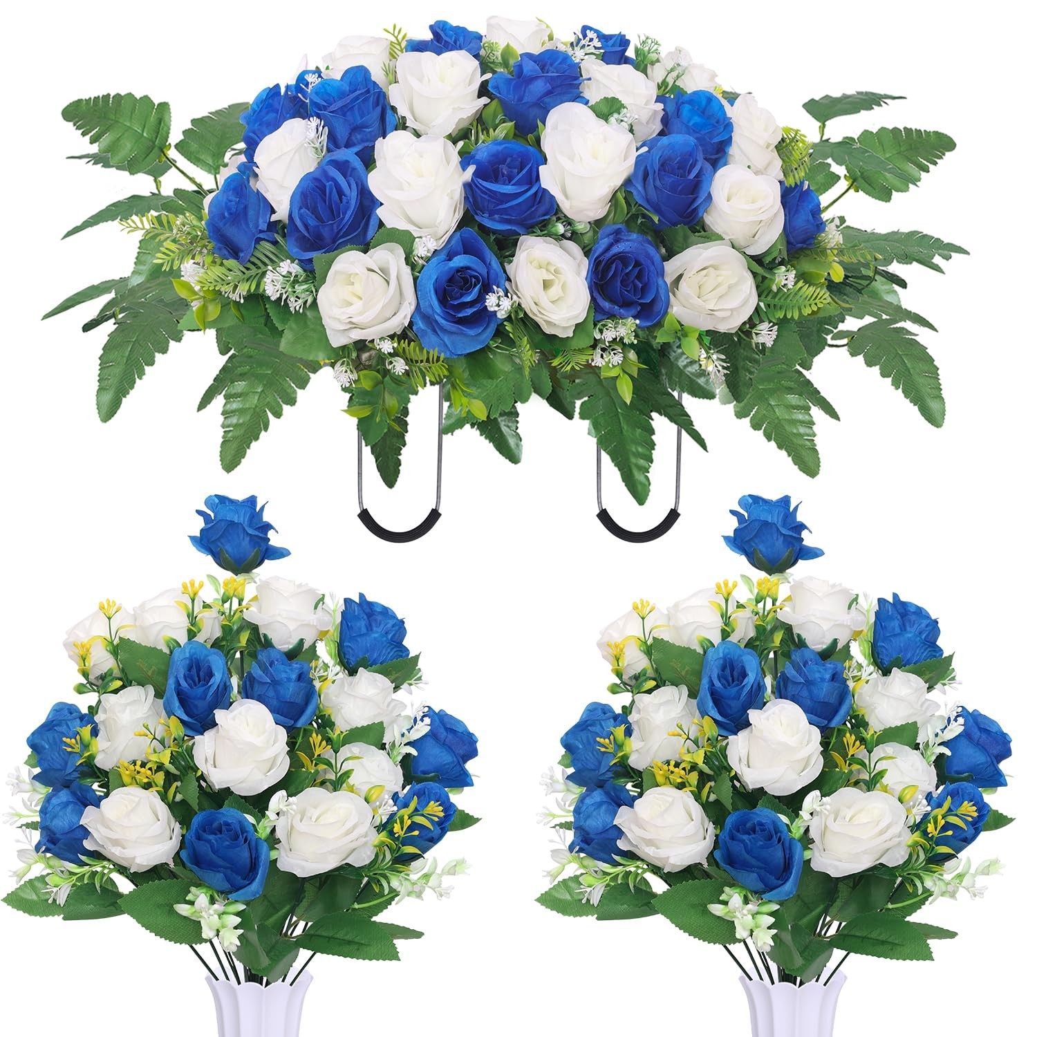 Hibsotco Artificial Cemetery Flower Saddles, Cemetery Memorial Flowers with V…