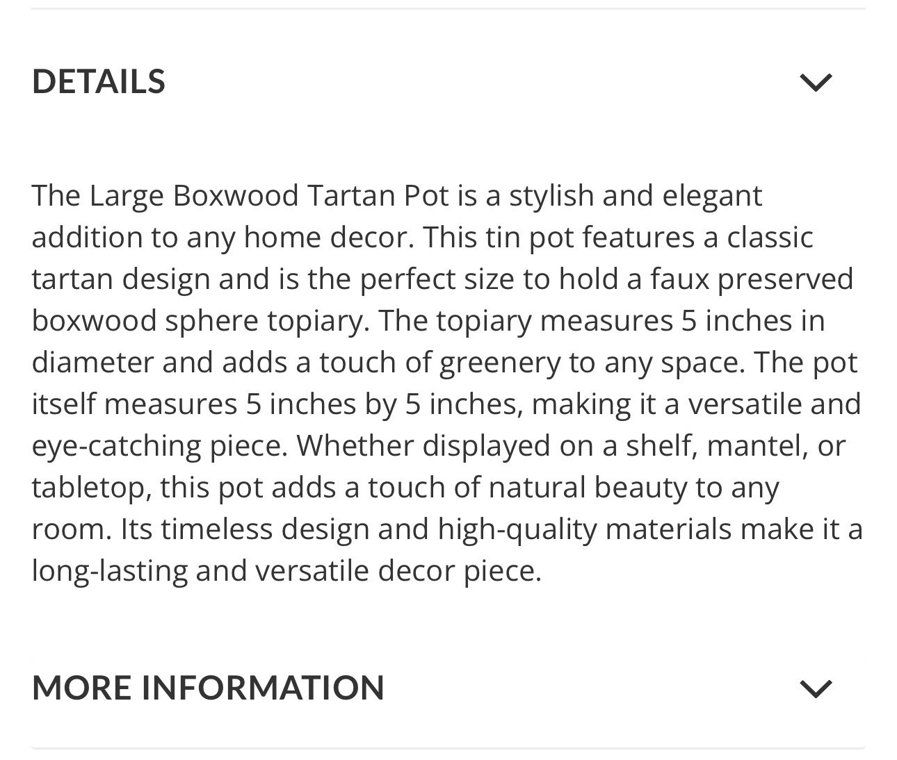Mud Pie Large Boxwood Tartan Botanical Potted, Dark Green