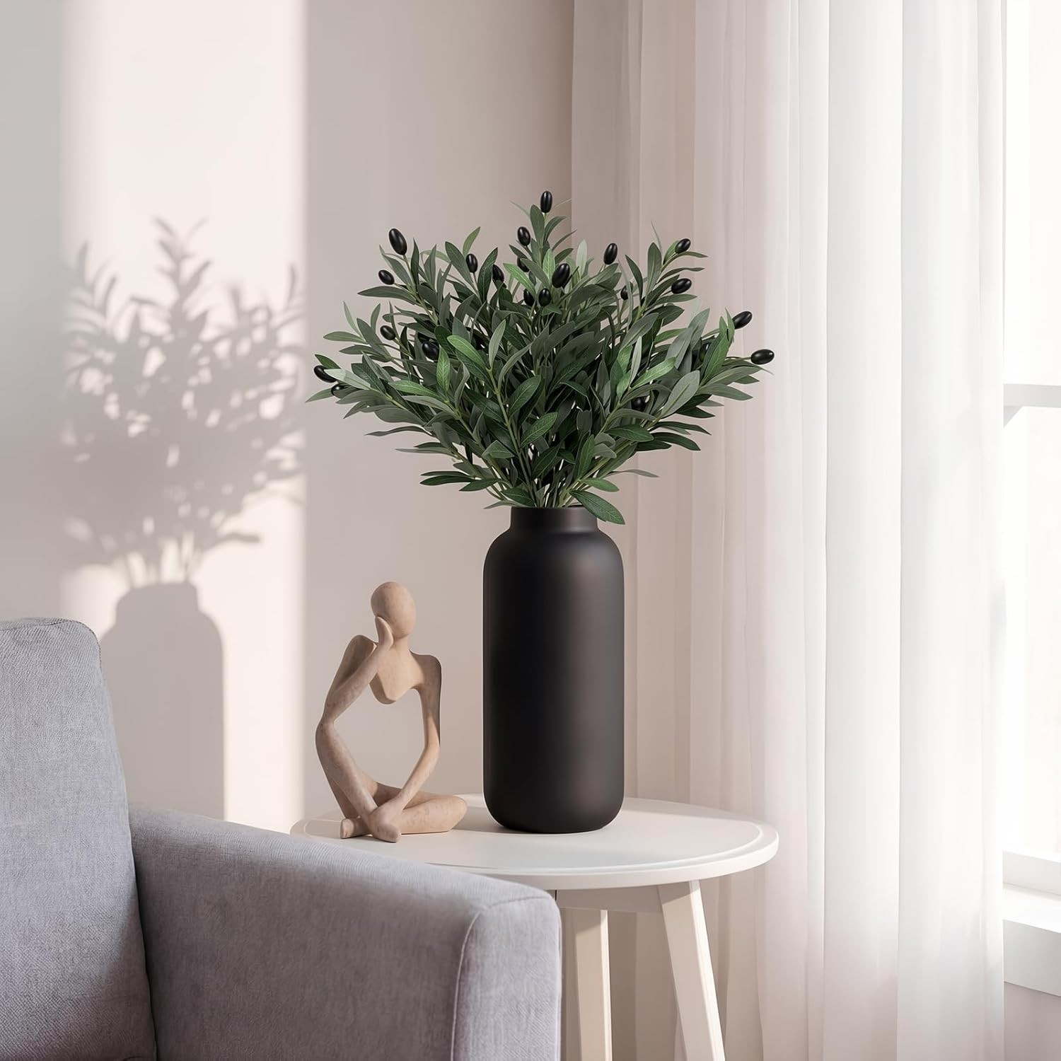 5 Pcs 17 Inch Artificial Olive Branches with Lifelike Olives Fake Greenery Ol…