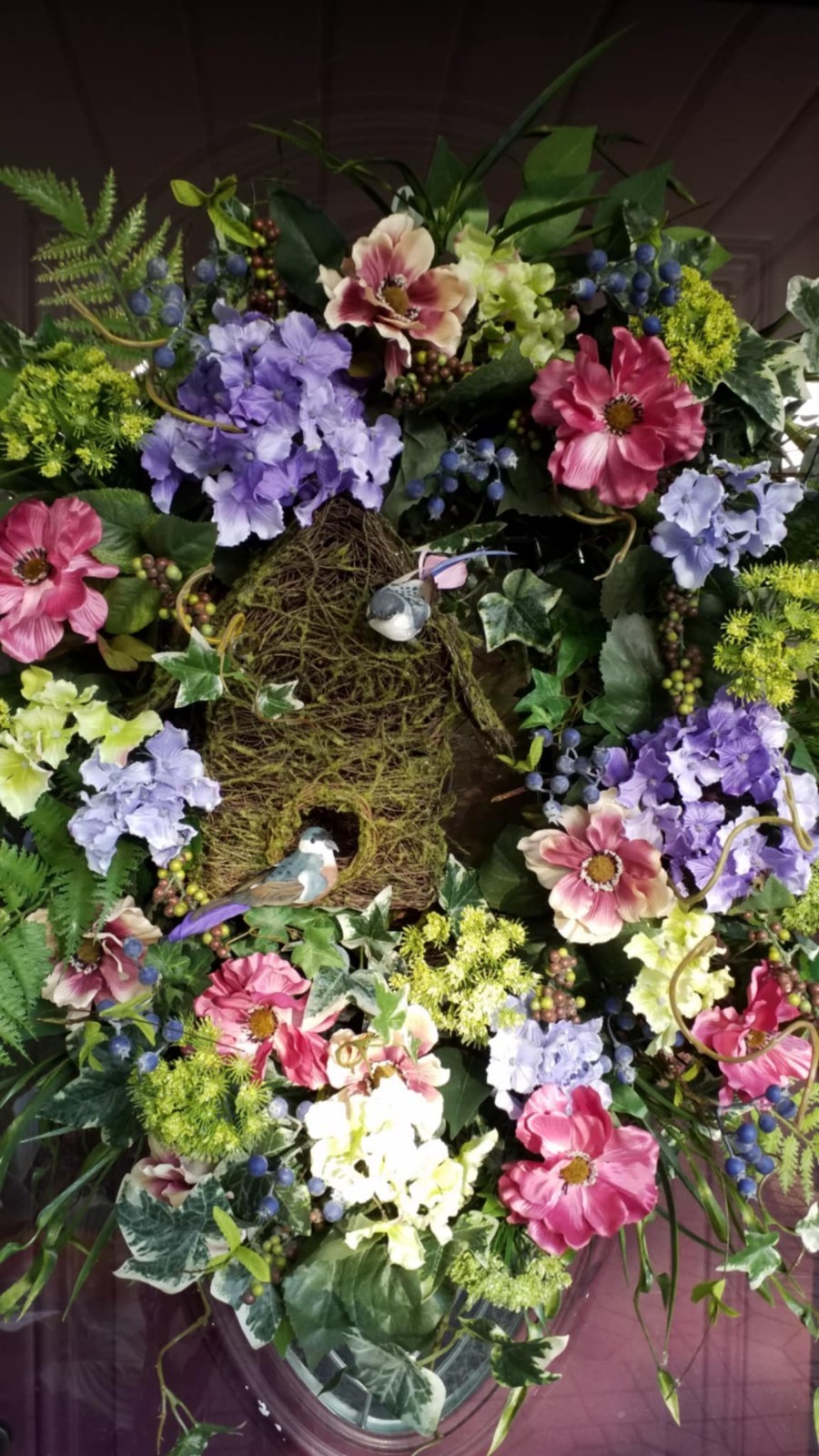 Flower Wreath Bird Decor Arrangement Spring Summer Wall Hanging
