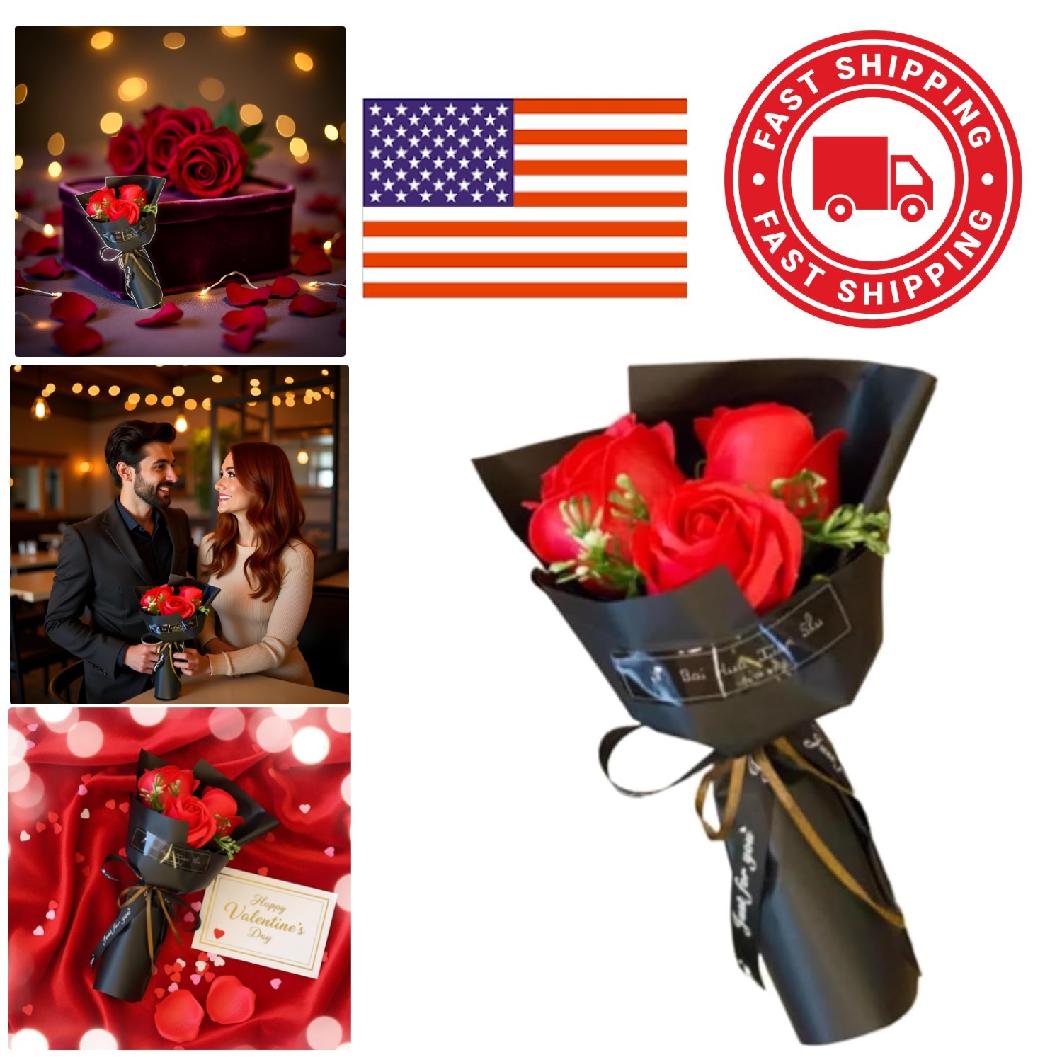 Elegant Red Rose Bouquet with 3 Heads Perfect Gift for Girlfriends and Friends
