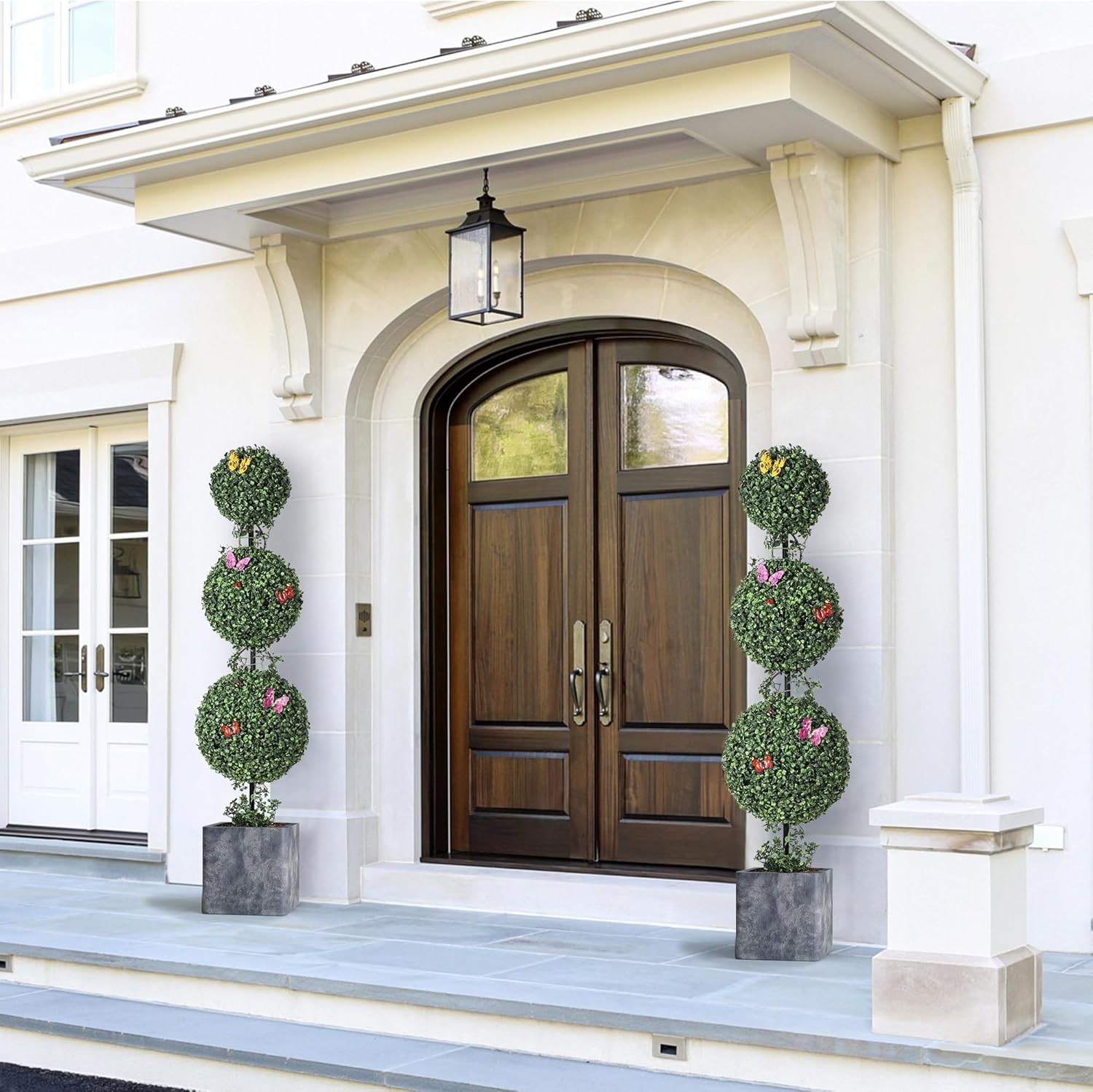 4FT Artificial Ball Topiary Trees (Set of 2) – UV Resistant Outdoor Plants