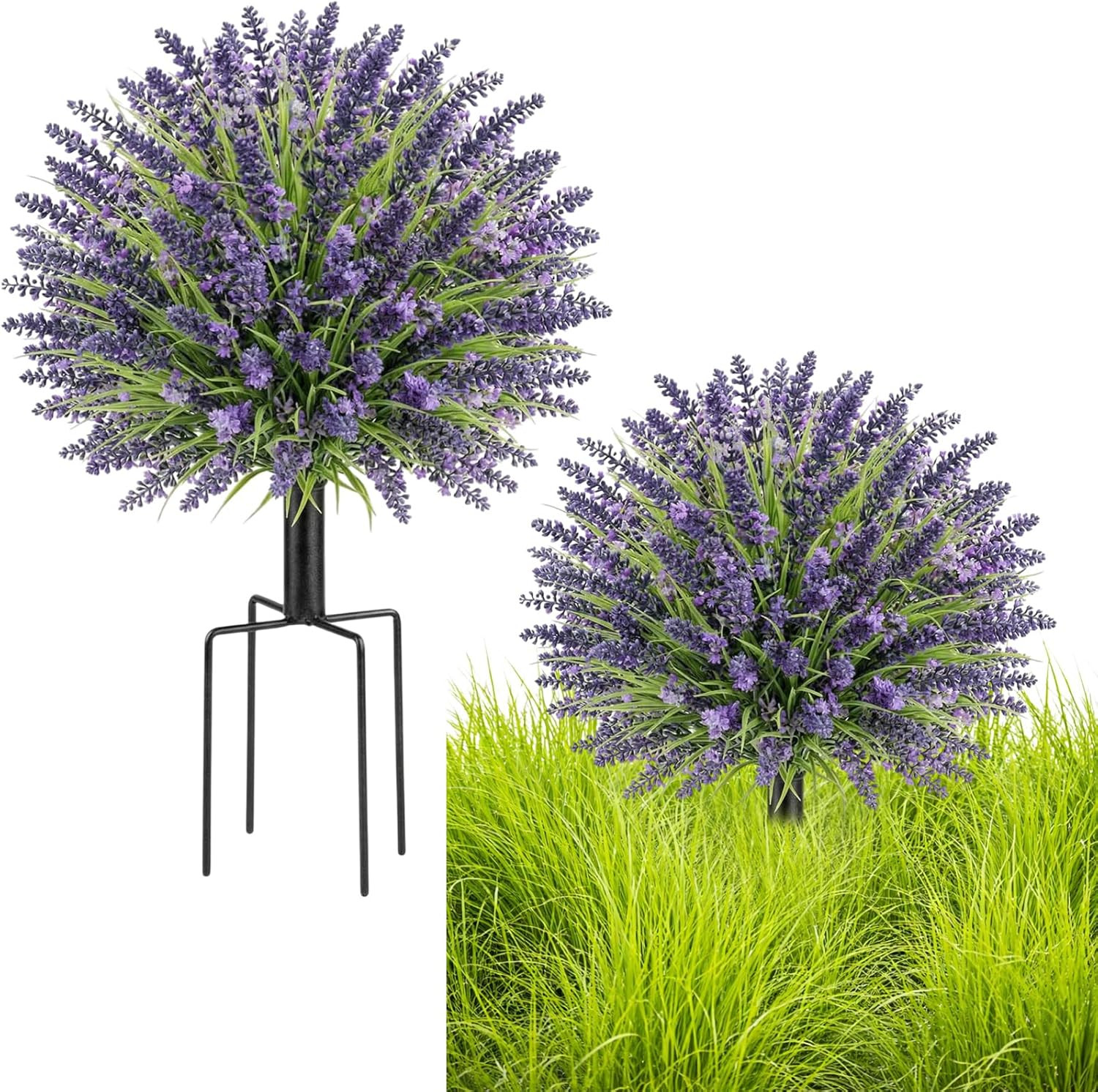 23″ UV Resistant Artificial Lavender Topiary Ball Trees – 2 Pack for Garden Deco