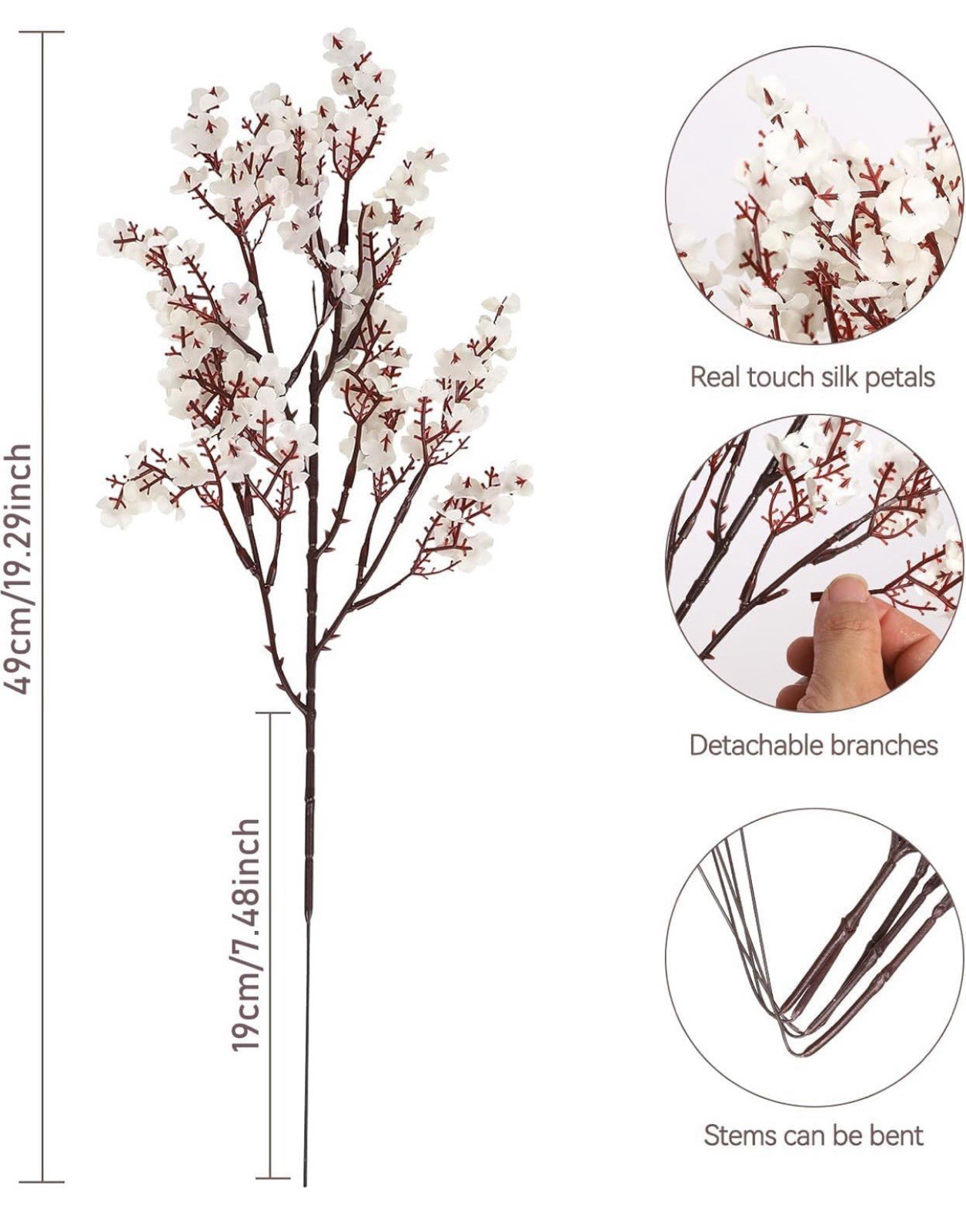 Babys Breath Artificial Flowers, 8 Bundles White Real Touch Fake Flowers Silk…