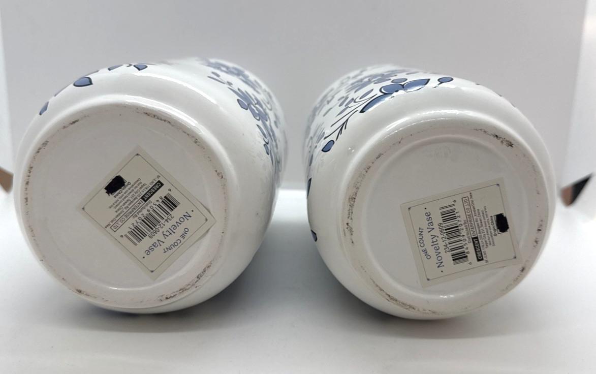 Lot of 2 Vase Floral Blue White Ceramic 8 1/4″ New