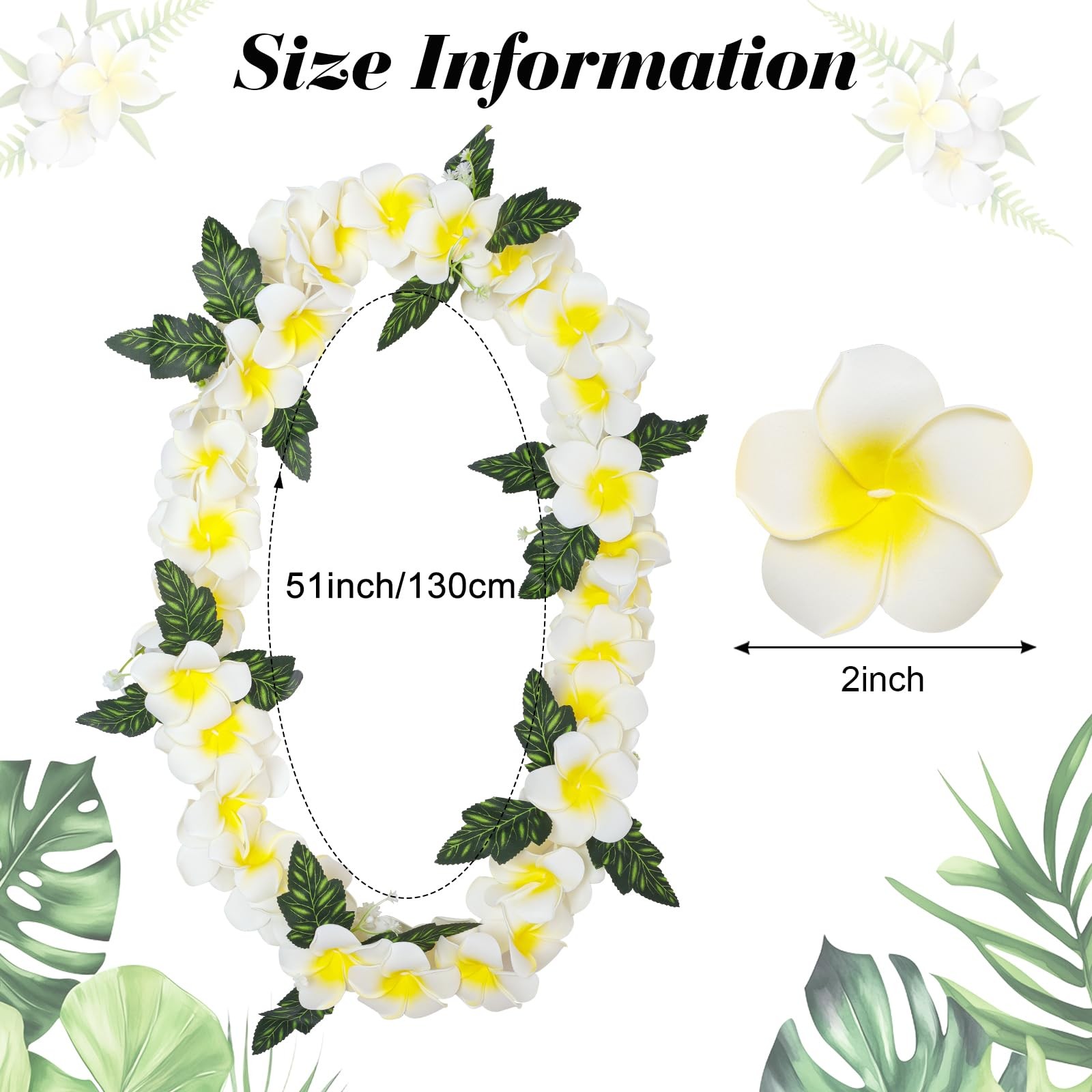 White Hawaiian Graduation Lei 48 Inch Artificial Plumeria Flower Lei Tropical…