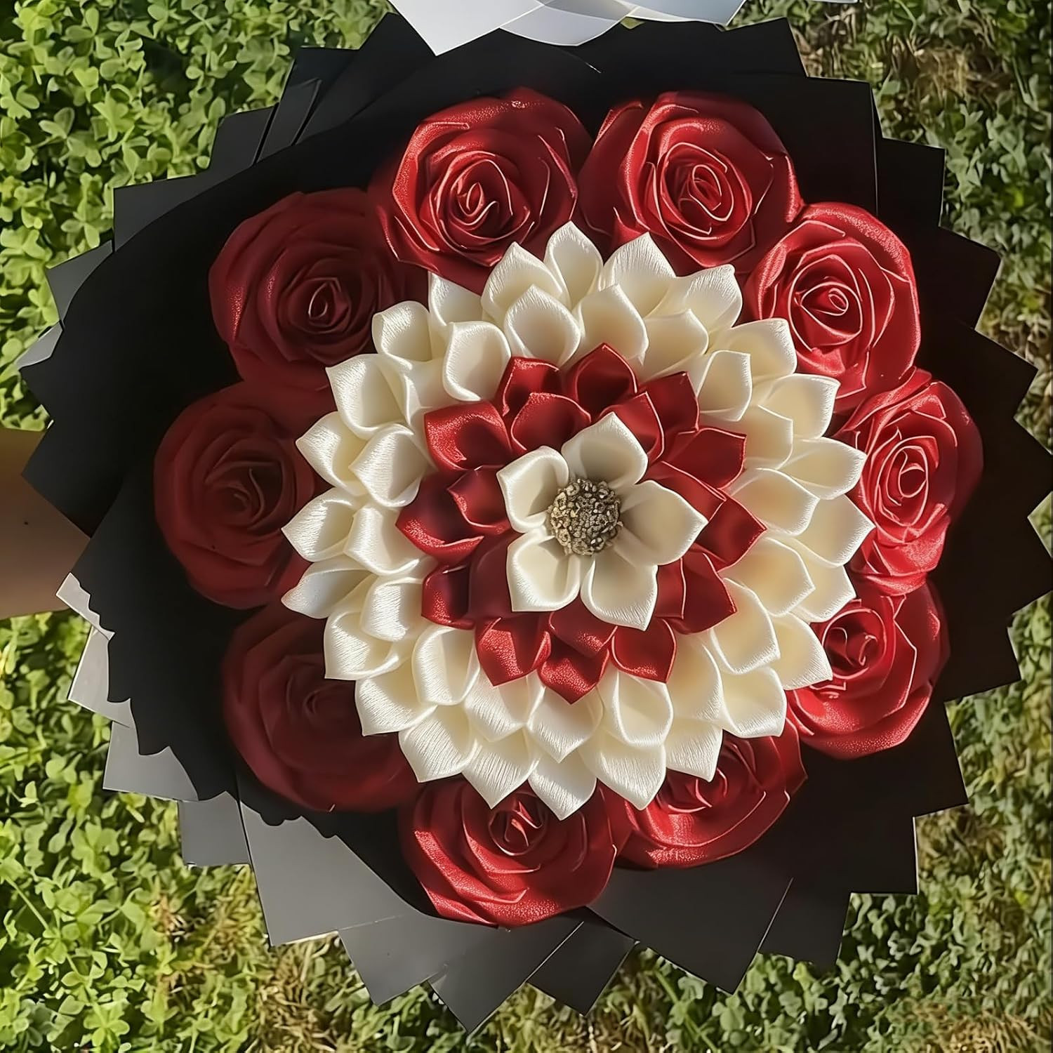 300 Counts Pre-Made Satin Ribbon Rose Petals Dahlia Lotus Flower Petals, Semi-Fi