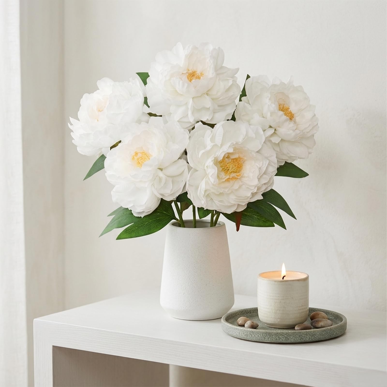 Fake Flowers White Peonies 16 Inch 6 PCS Bulk White Peony Artificial Flower S…