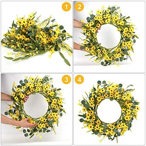 20″ Artificial Yellow Daisy Wreath Spring Summer Wreath for Outdoor Decoration
