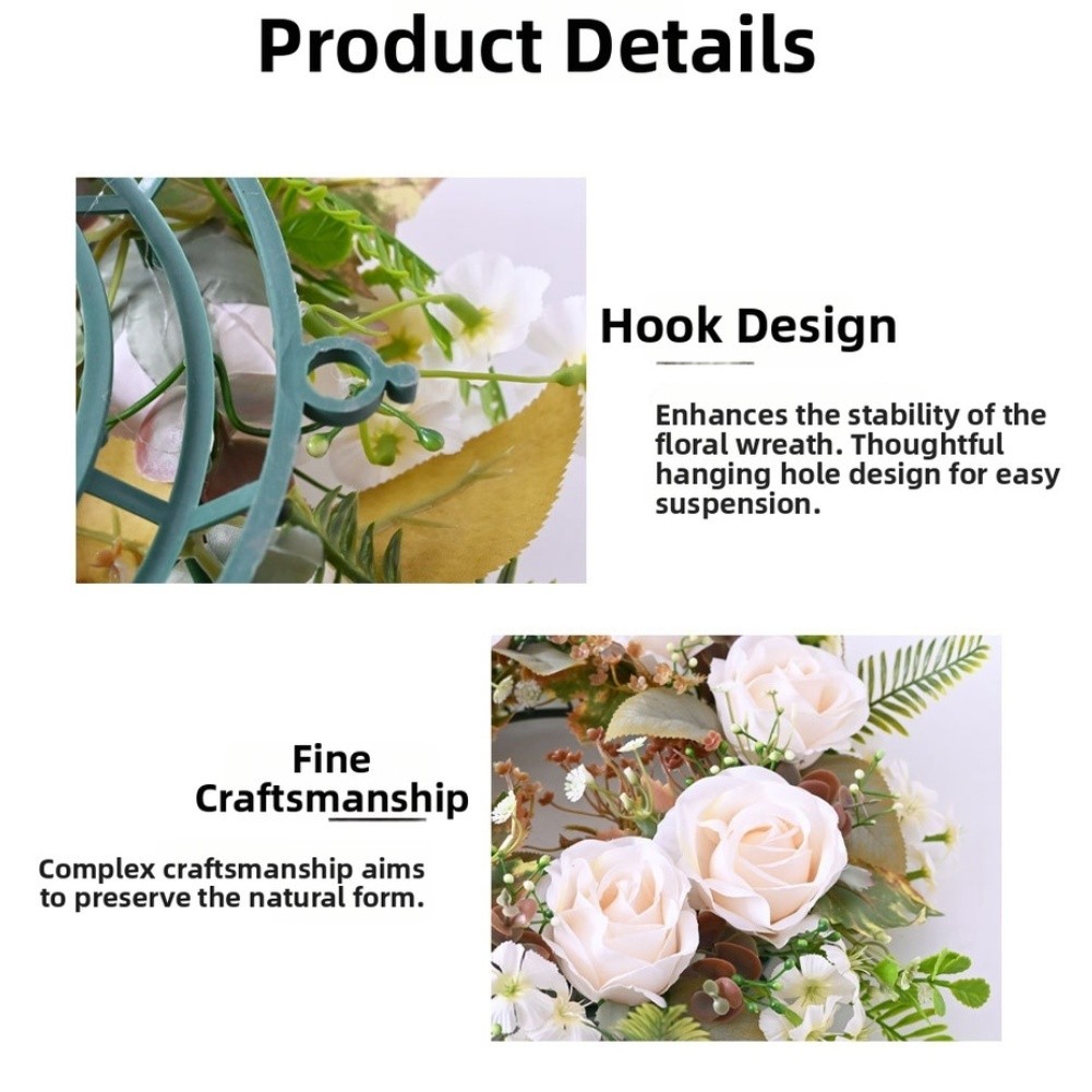 Artificial Wreath with Silk Flowers for Spring Wedding Home Decor 35cm Diameter