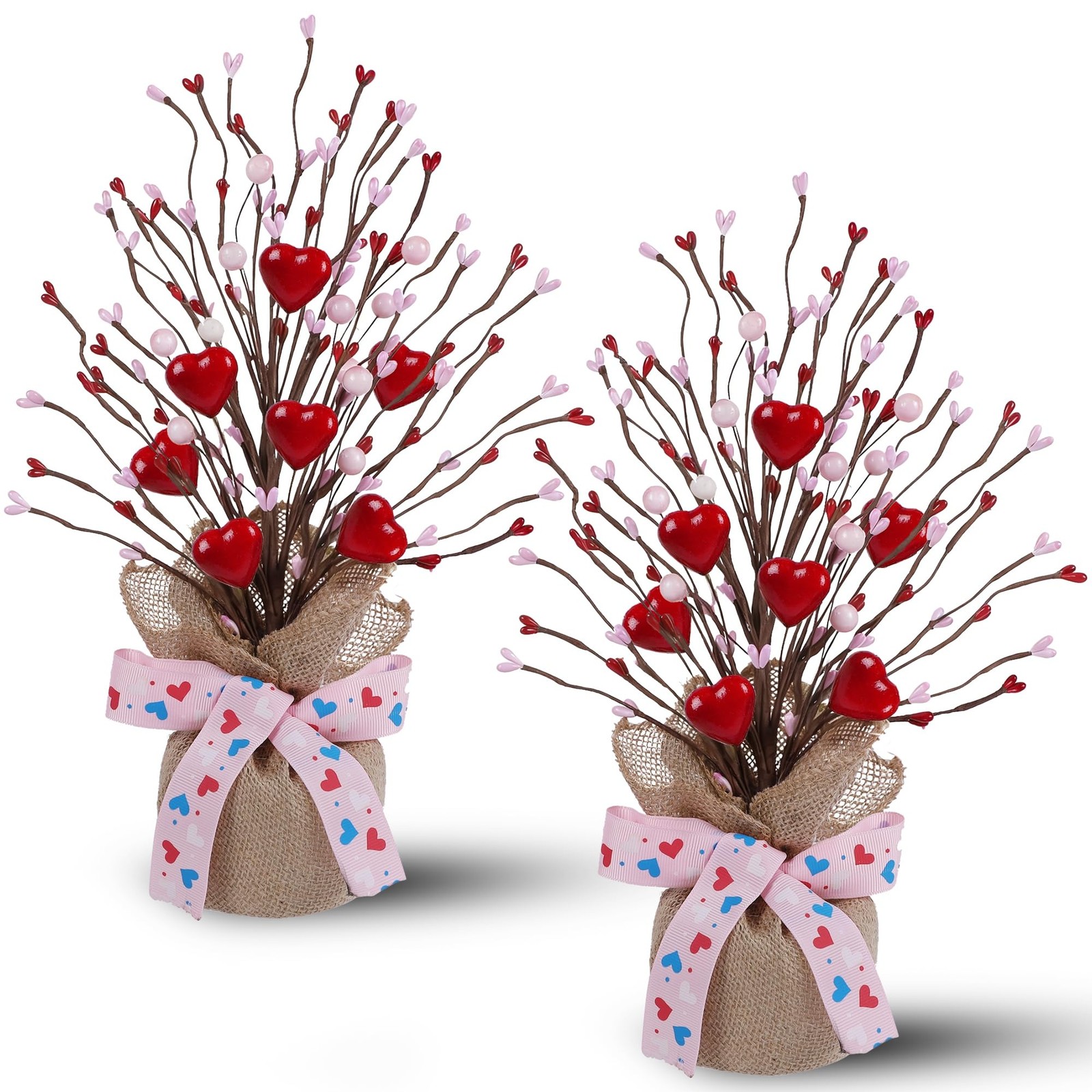 DR.DUDU 2 Pack 14 Inch Valentine Tree with Pink & 14 inches, Green, Pink, Red