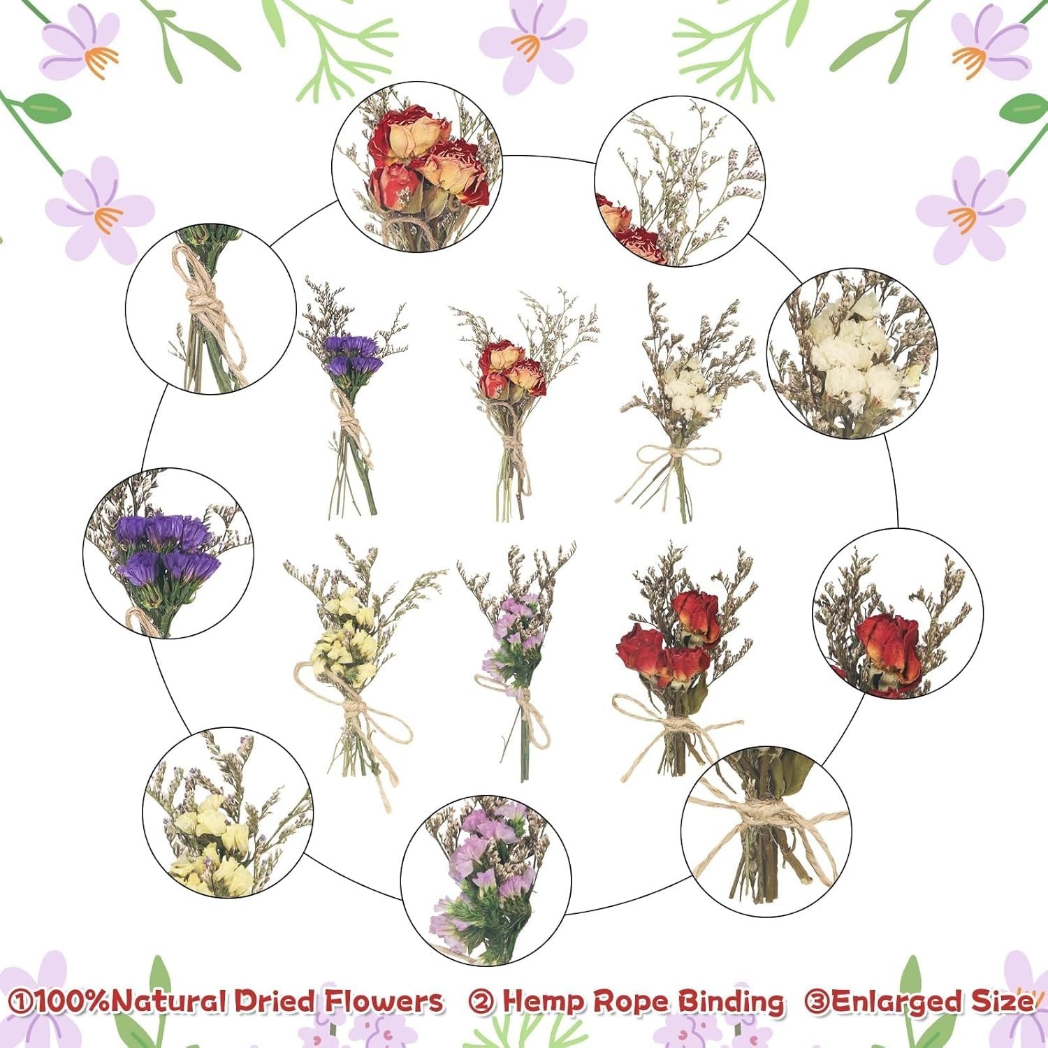 12 Pcs Mini Dried Flowers Bouquet Forget Me Not Lavender Rose Bouquets Natura…
