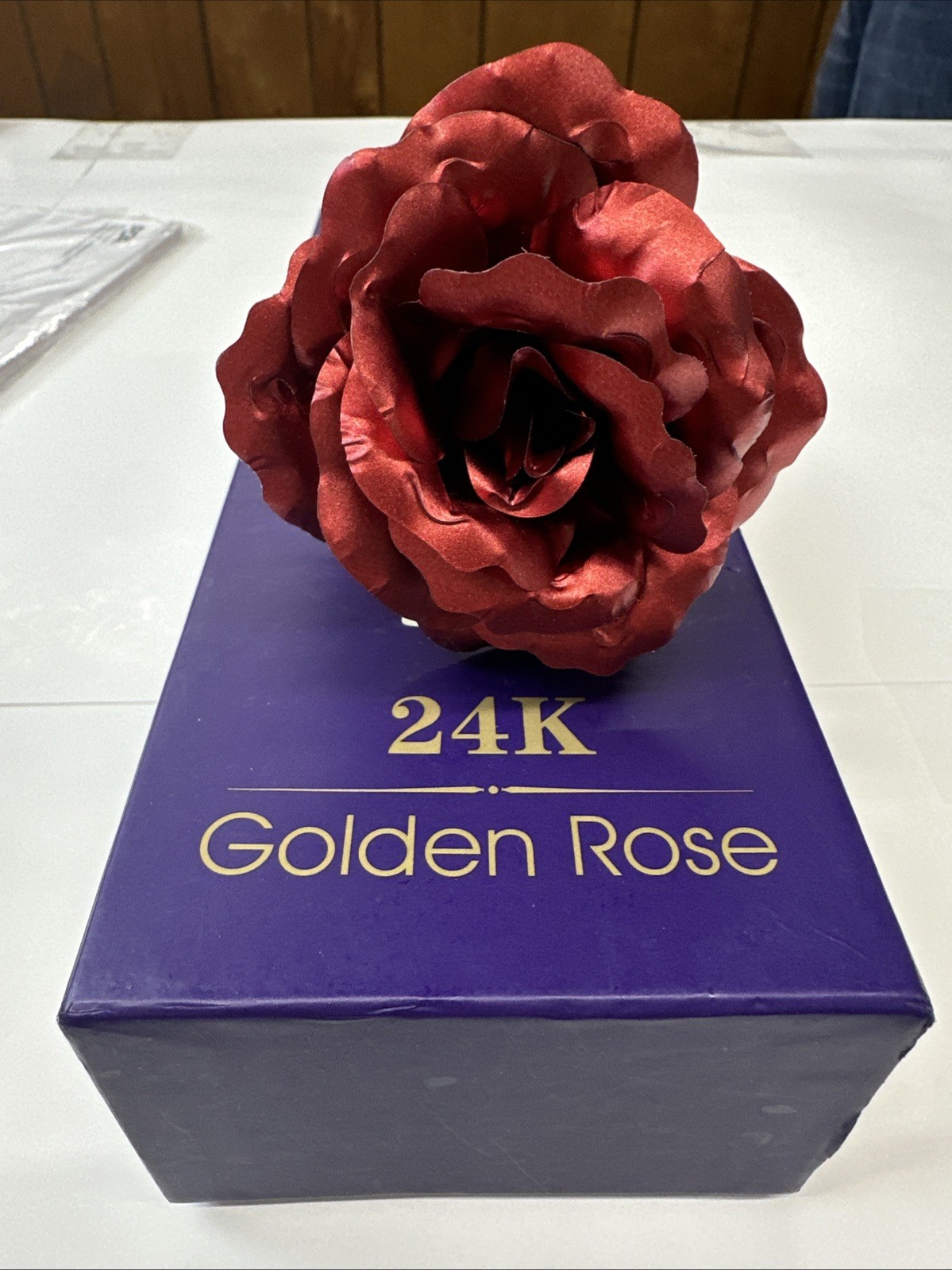 Red Rose 24K Golden 🌹Red Rose Foil Dipped Flower & Stem NIB