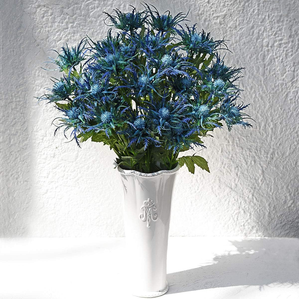 Rustic Blue Thistle Flowers – 8 Stems Real Touch Decor for Weddings & Bouquets