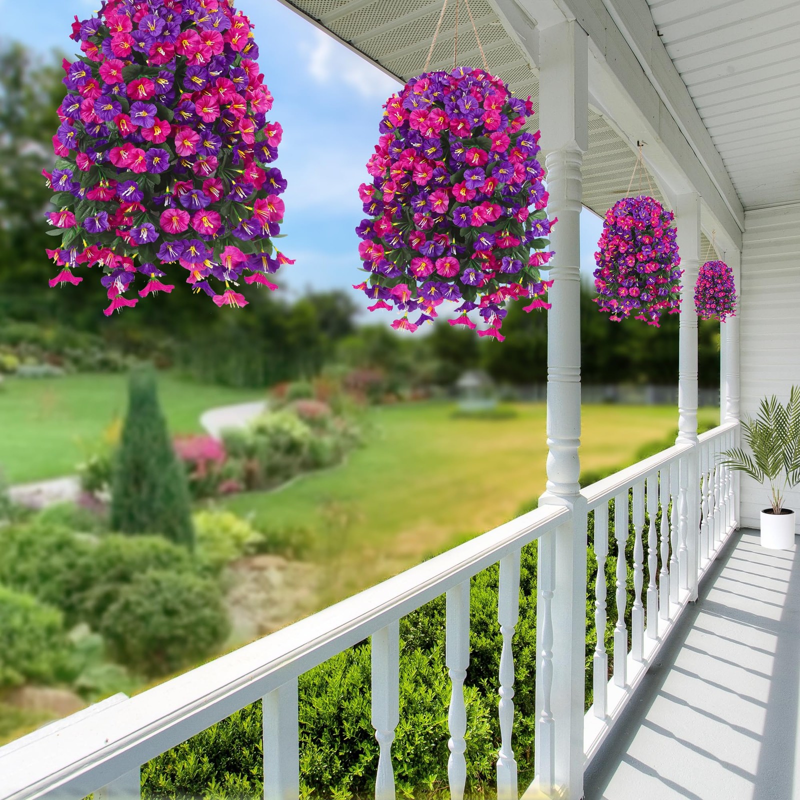 Artificial Hanging Flower Vines UV Resistant Silk Morning Glory Purple 4 Pack