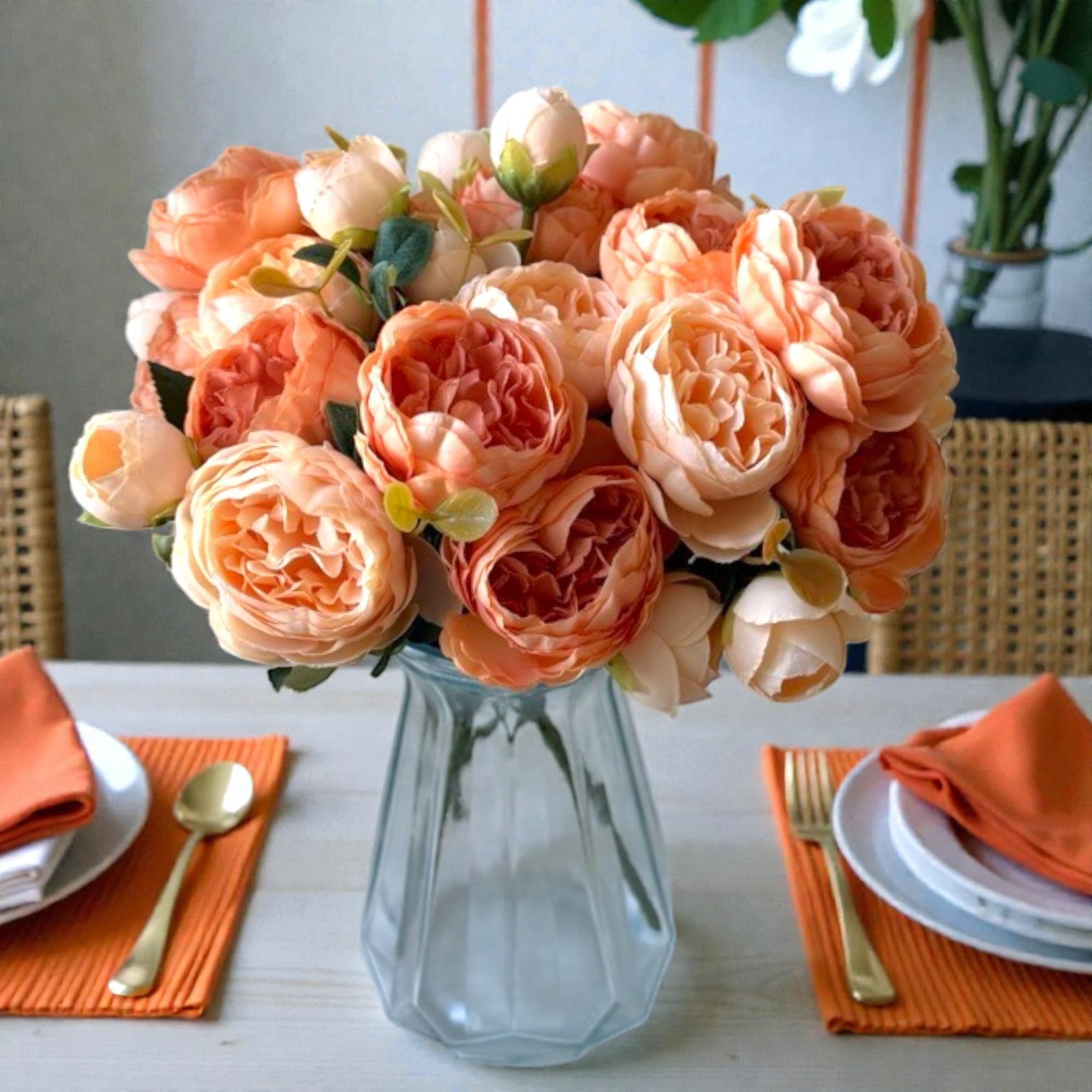 Artificial Rose Peonies Bouquet, 4 Bundles Mixed Silk Flowers, Fake Peony Flo…