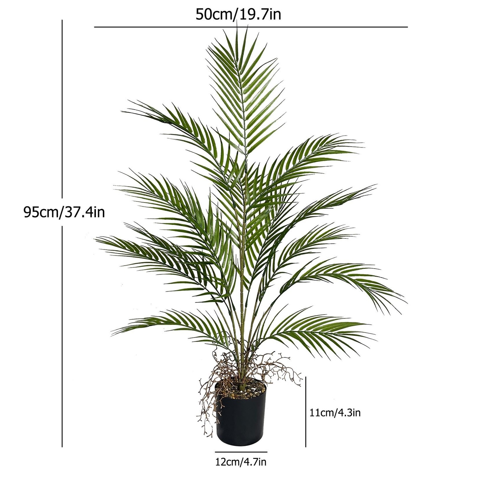 3FT Large Artificial Plants in Pot Fake Palm Tree with Black Tall Planter, Fa…
