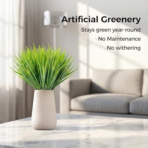 MAQIHAN 10-Pack Faux Outdoor Grass Plants – UV Resistant Fake Greenery New