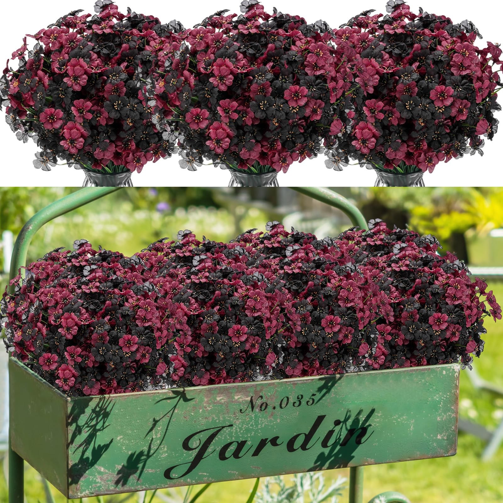 100 Bundles Violet Artificial Flowers, UV Resistant Faux Silk Flowers Outdoor…