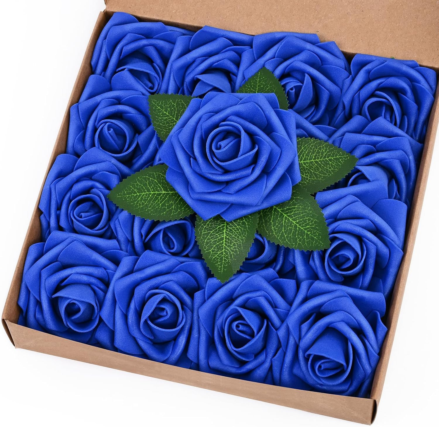 16Pcs Artificial Flowers Fake Roses with Stems, Royal Blue Boxed Foam Roses f…