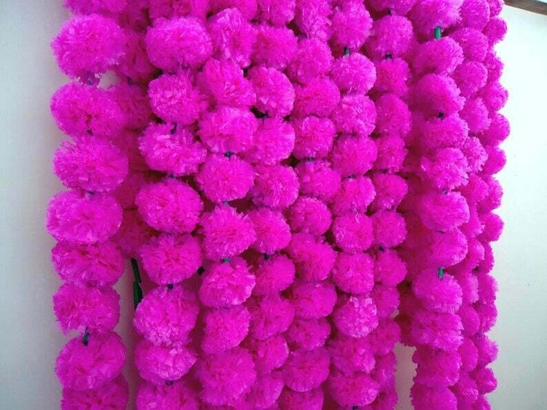 Wholesale Indian Pink Marigold Flower Mehndi Decoration Artificial Garlands