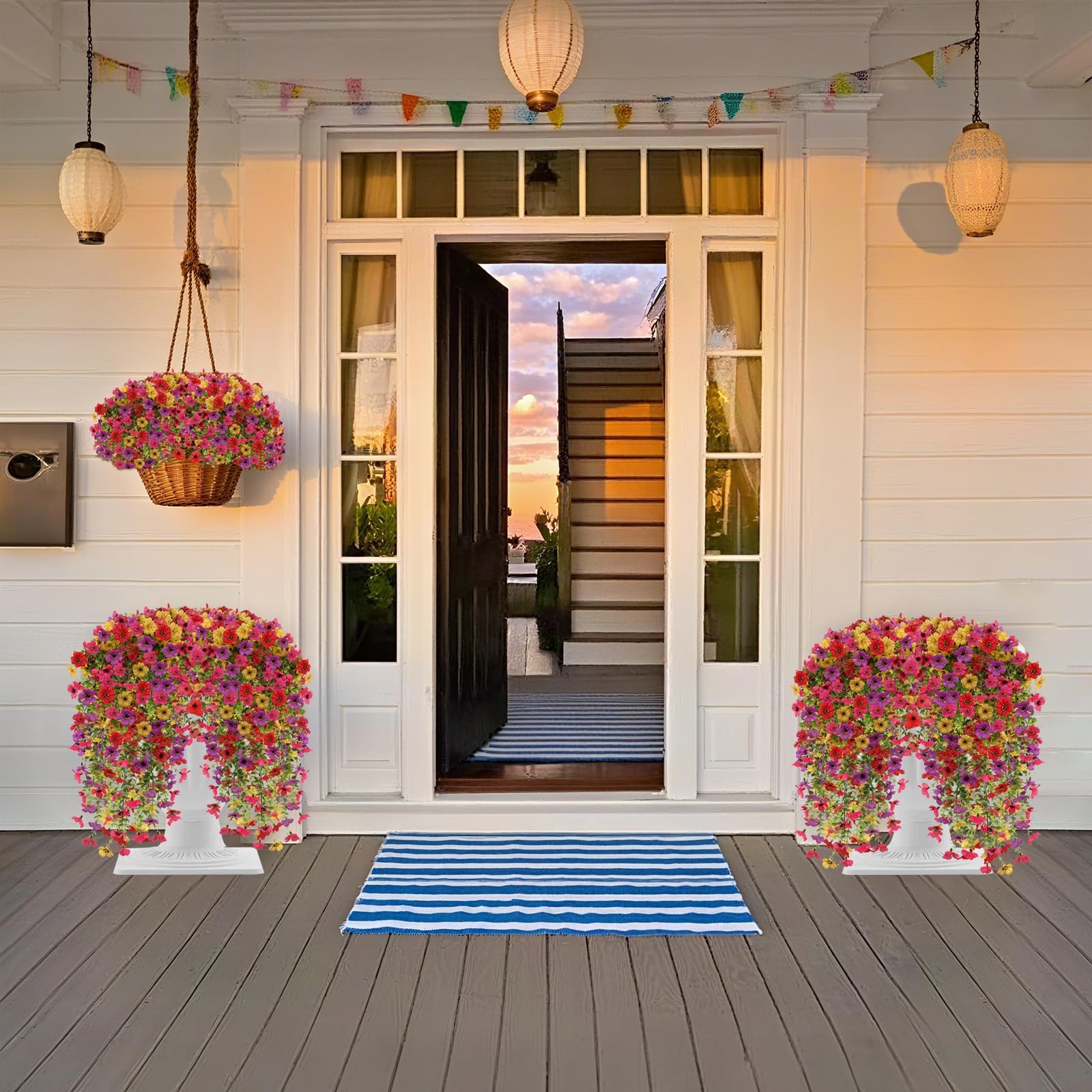 FUTBER 4PCS Artificial Hanging Flowers for Outdoors Summer Decoration, Upgrad…