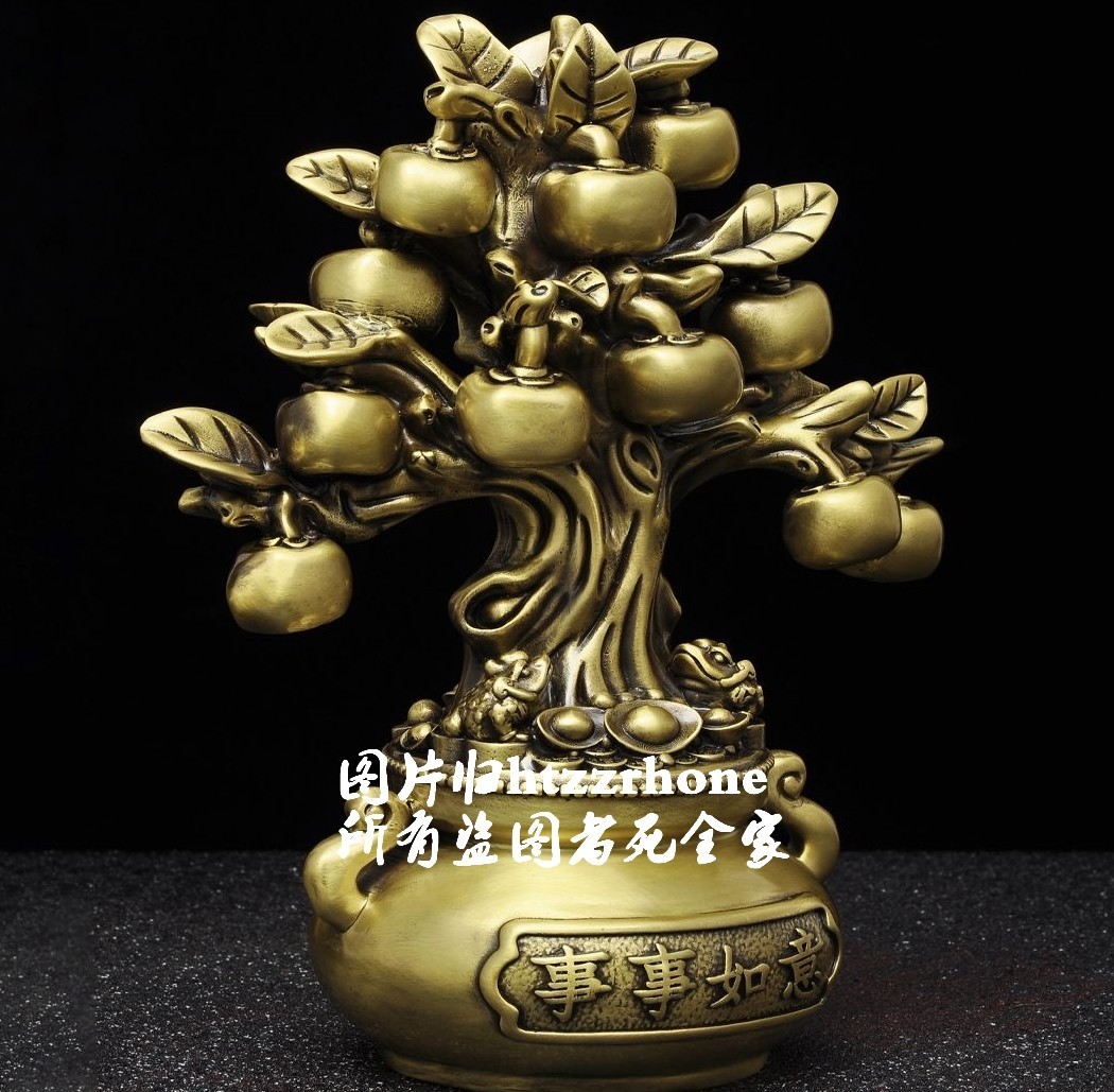 Brass Persimmon Statue Bonsai Tree Fruit Plant Feng Shui Home Office Holiday