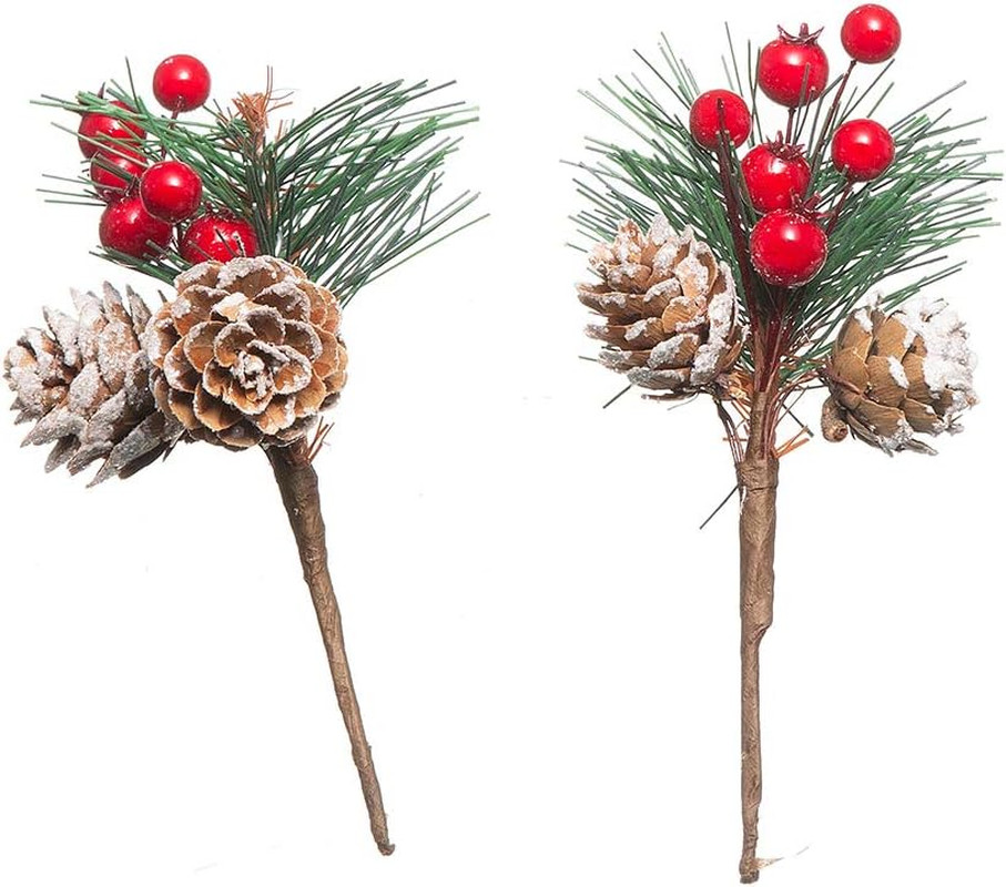 Christmas Tree Picks Red Berry Pine Cones Holly Leaves Floral Stems 20 Pack