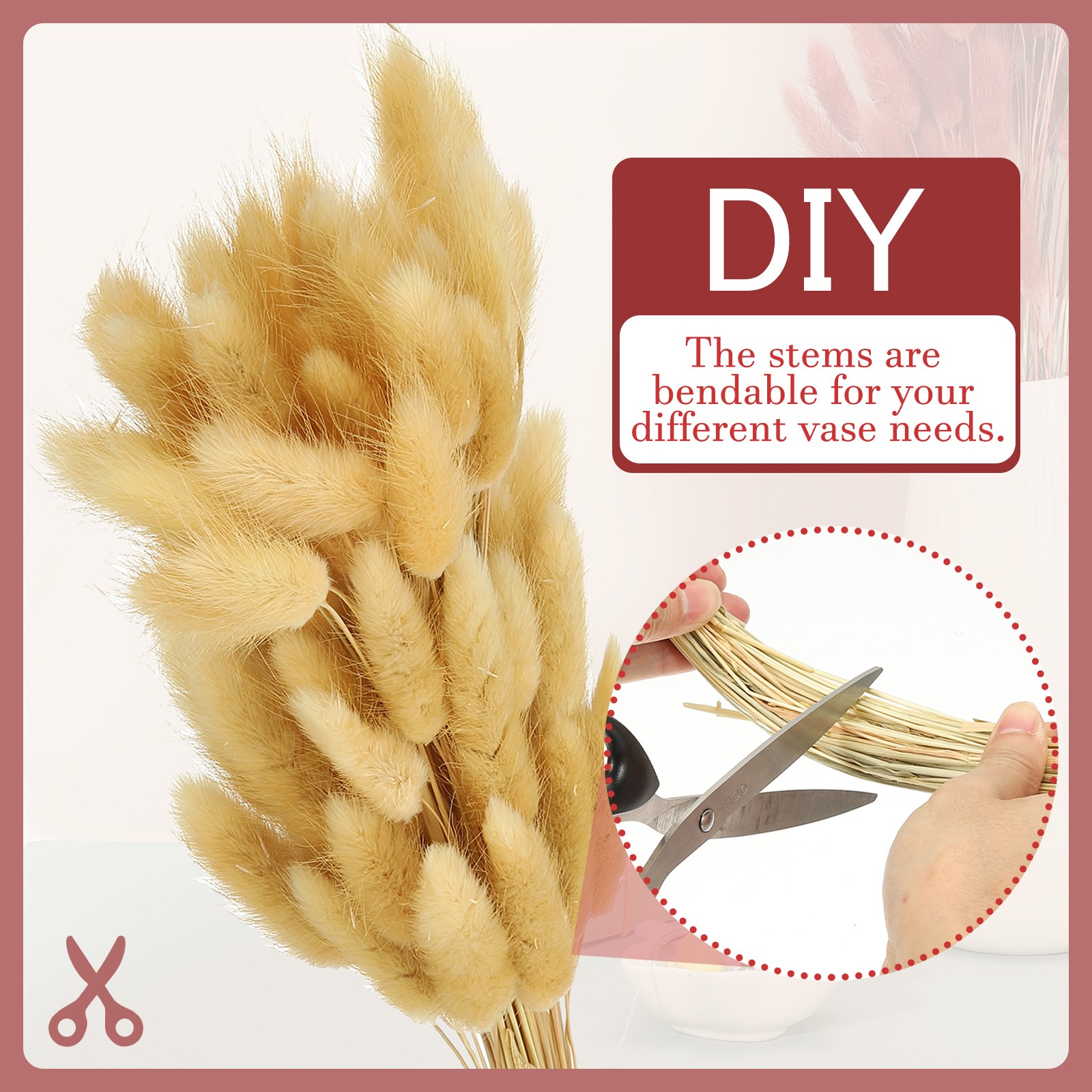 15.7in Bunny Tails Dried Flowers, 80pcs Pampas Grass Decor Rabbit Tail, Beige