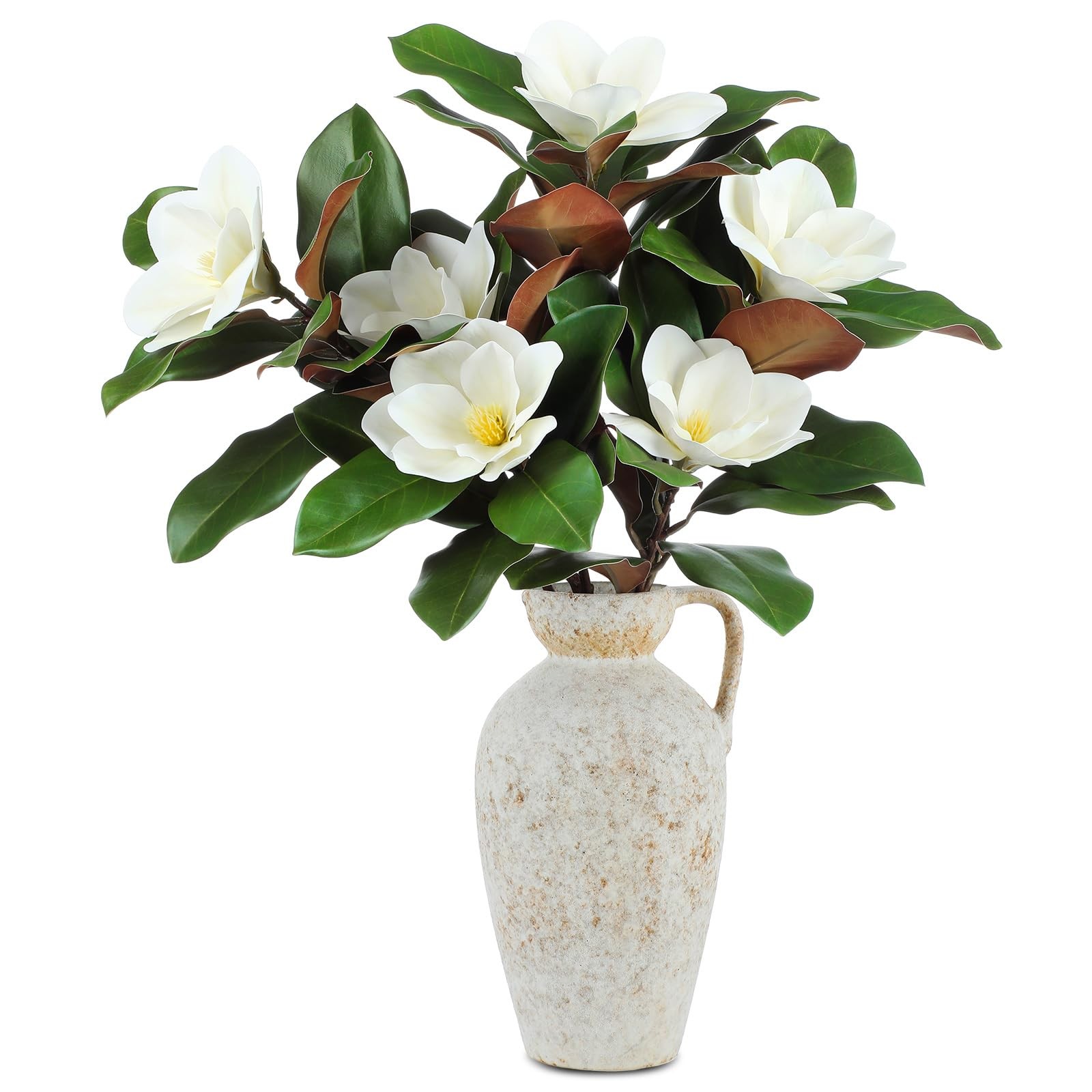 3 Pcs Artificial Magnolia Branches 25.6 Inches White Magnolia Leaves Stem Flo…