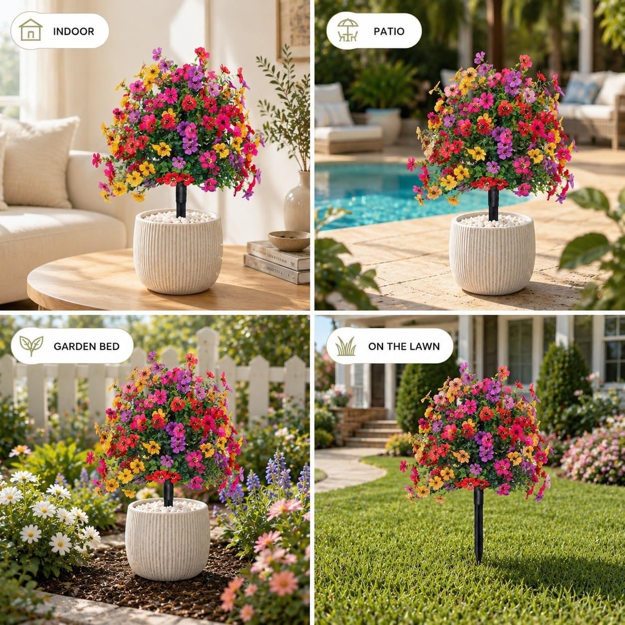 Artificial Flowers for Outdoors, UV Resistant Faux Topiary Ball Plants with G…