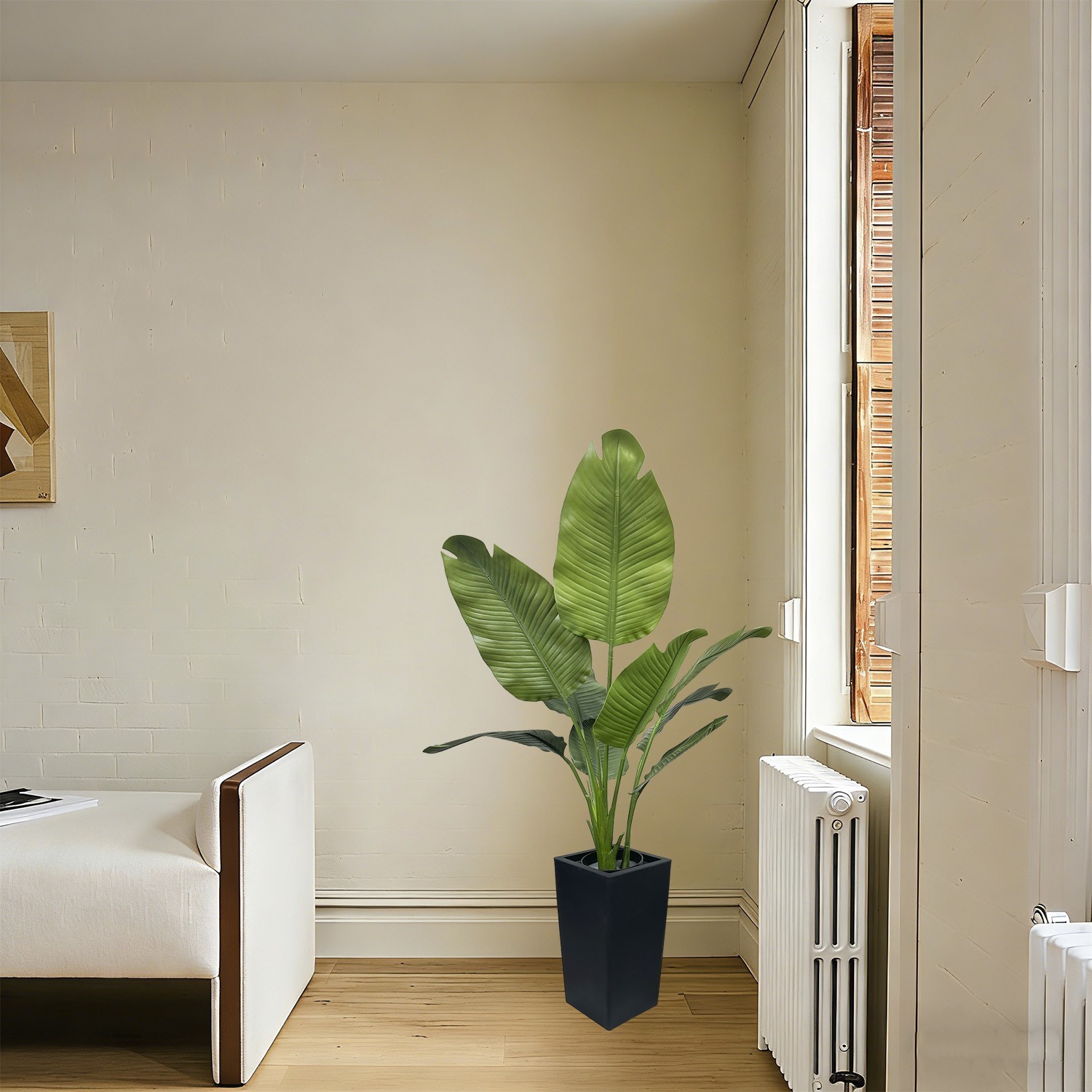 4FT Artificial Ravenna Strelitzia Bird of Paradise Plant with Tall Black Plant
