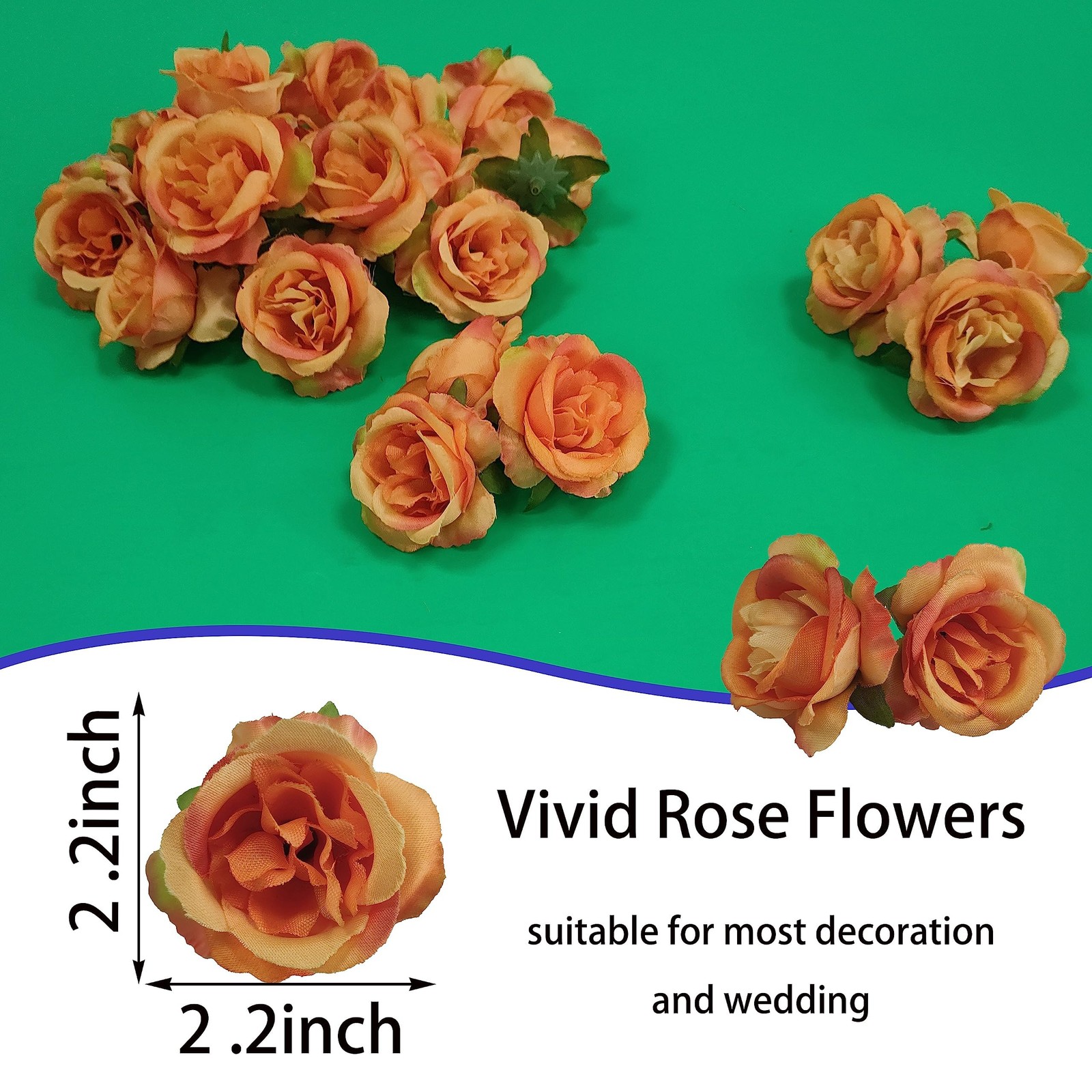 2.2”Artificial Satin Orange Rose Flower Heads,80Pcs Silk Sunset Red Rose Hea…