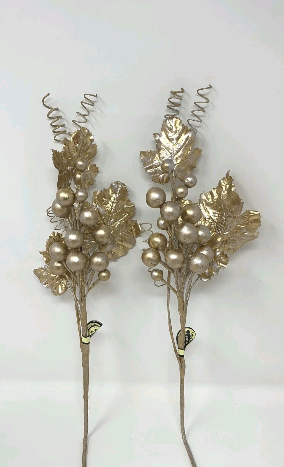 Silver and Gold Berry Leaf Floral Pick 22” L 2 Picks Christmas Vase Filler NOS