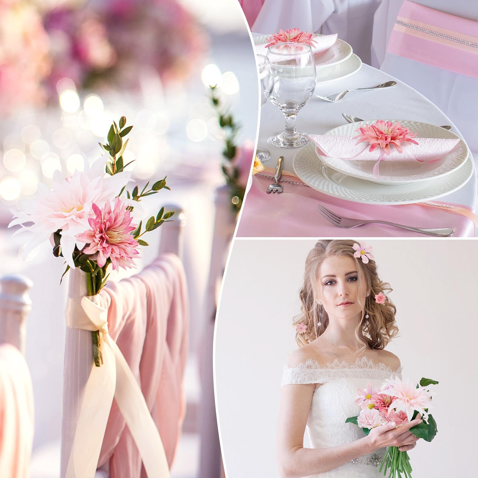 48 PCS Fake Flowers Heads Artificial Bulk Silk Faux Rose DIY Craft Pink