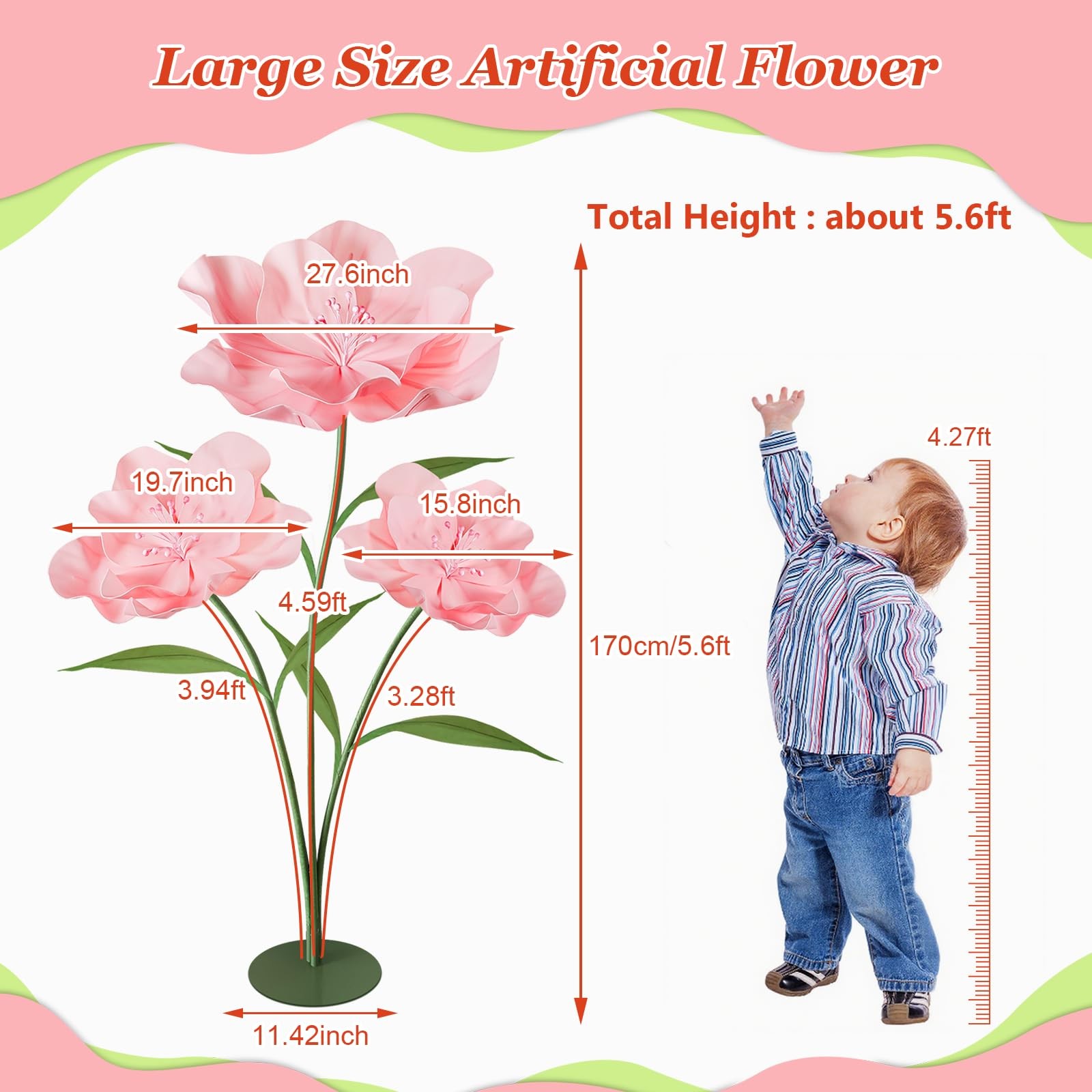 Hecaty Giant Artificial Flowers for Decoration, 5.6 Ft Waterproof EVA Large F…